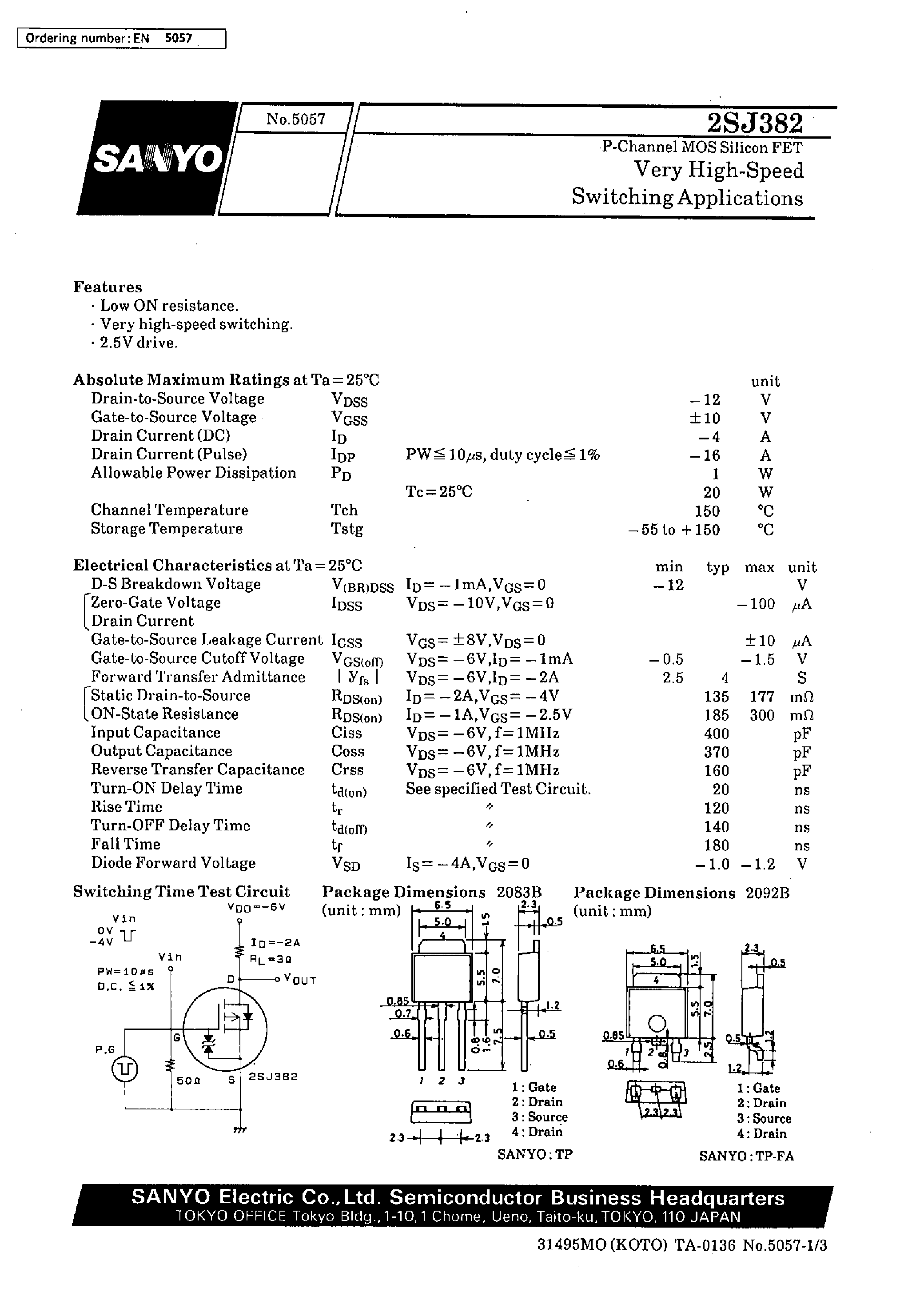 Datasheet 2SJ382 - Very High-Speed Switching Applications page 1