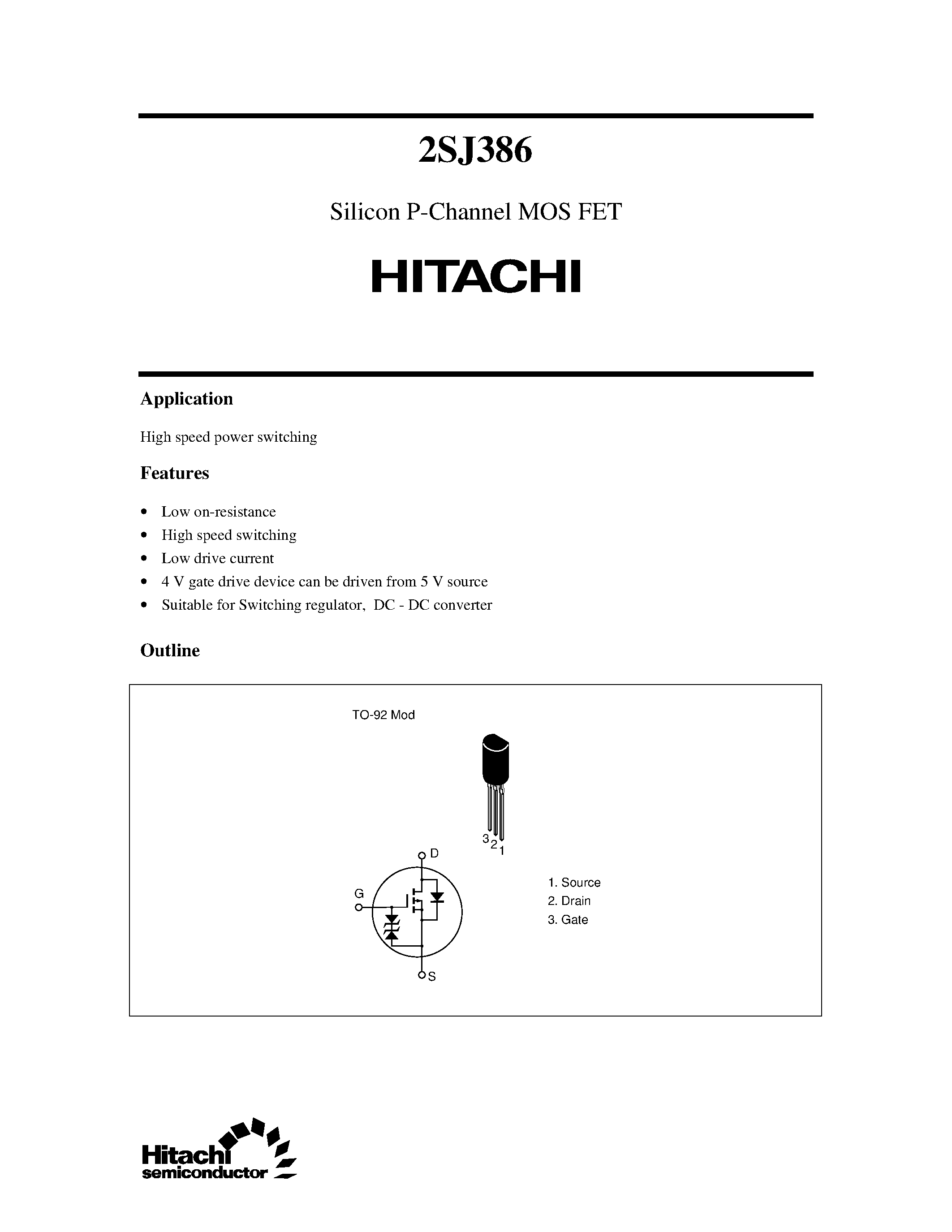 Datasheet 2SJ386 page 1 Datasheet 2SJ386 - Silicon P-Channel MOS FET page 1