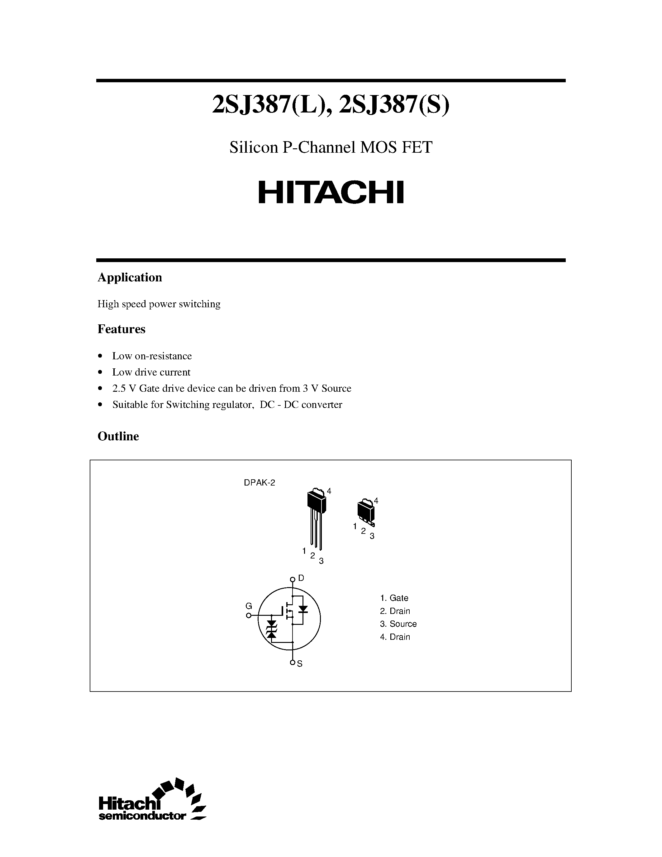 Datasheet 2SJ387L - Silicon P-Channel MOS FET page 1