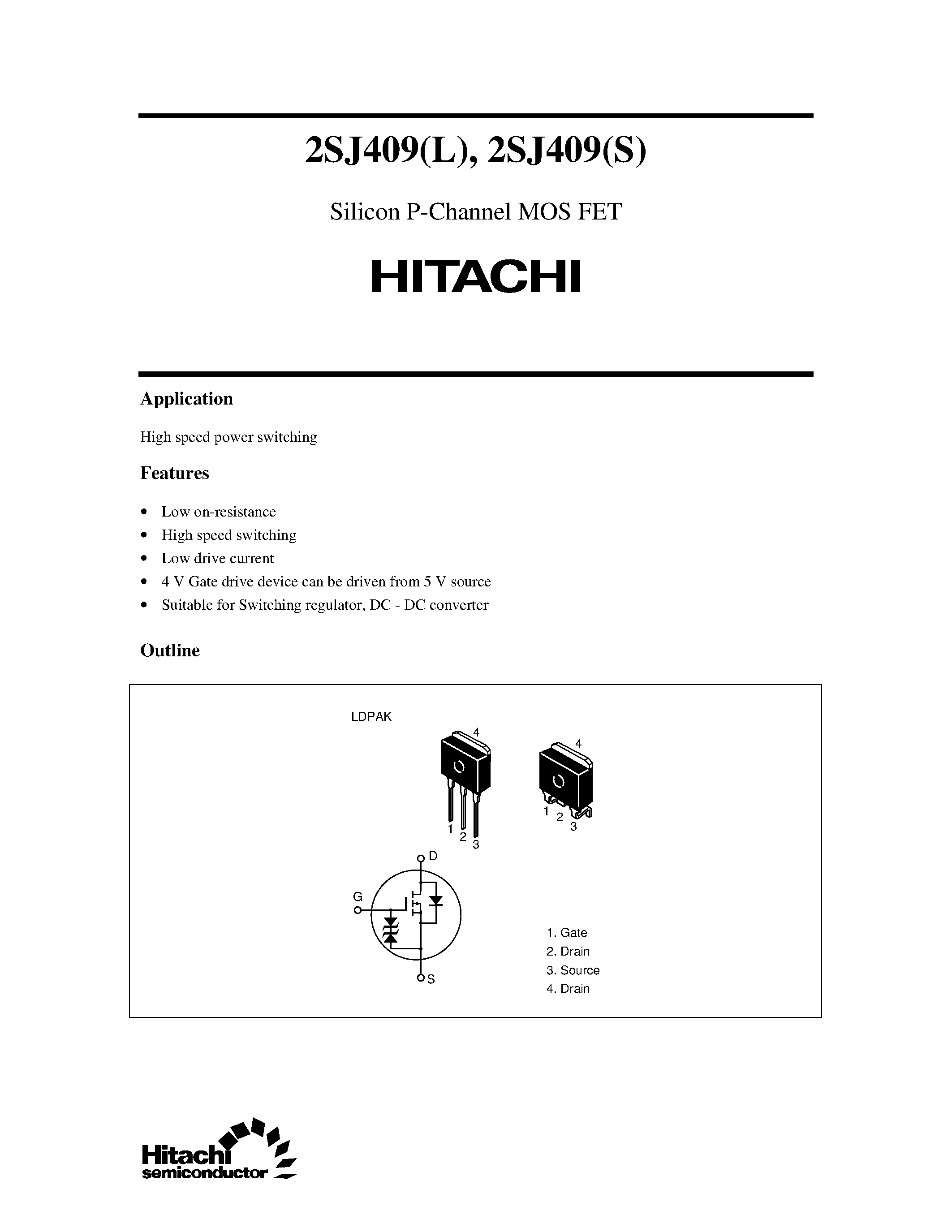 Datasheet 2SJ409L - Silicon P-Channel MOS FET page 1