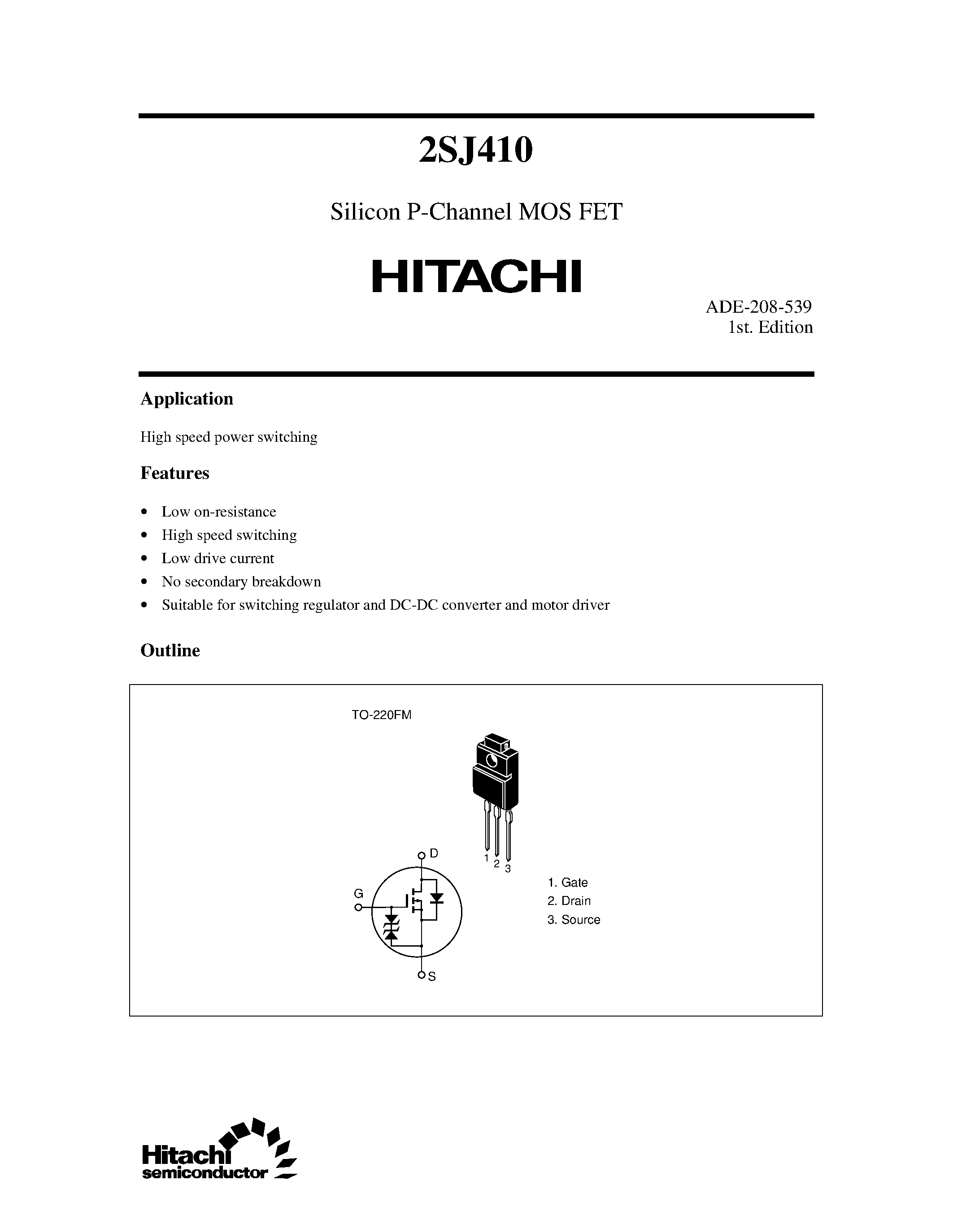 Datasheet 2SJ410 - Silicon P-Channel MOS FET page 1