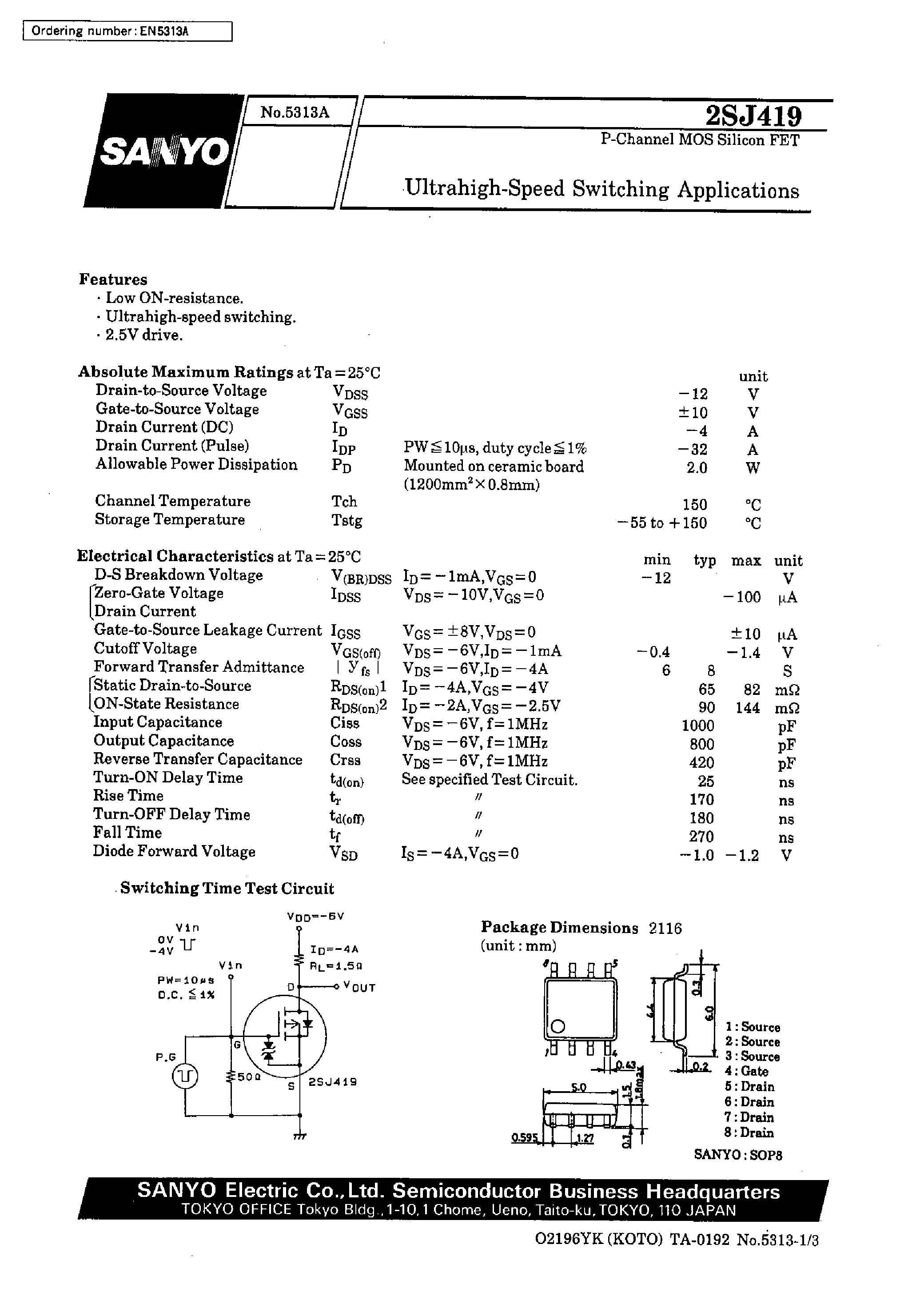 Datasheet 2SJ419 - Ultrahigh-Speed Switching Applications page 1