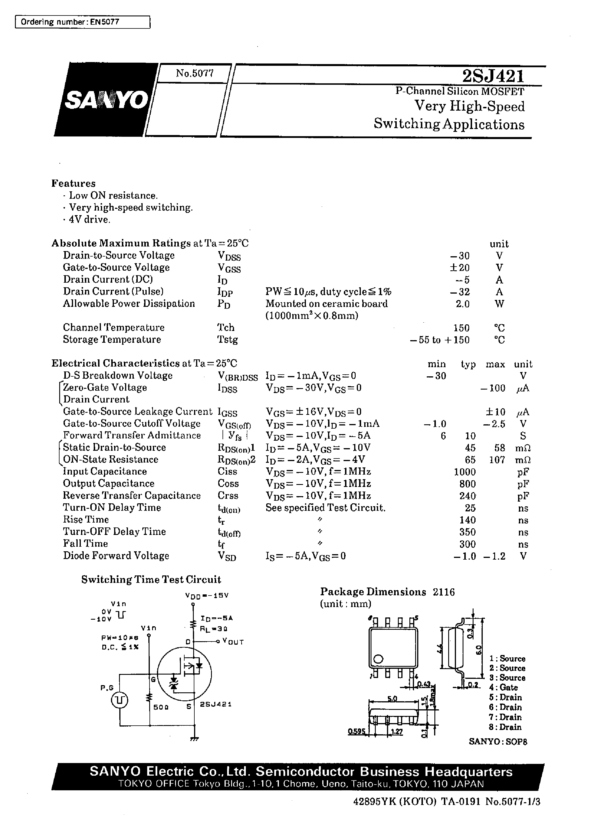 Datasheet 2SJ421 - Very High-Speed Switching Applications page 1