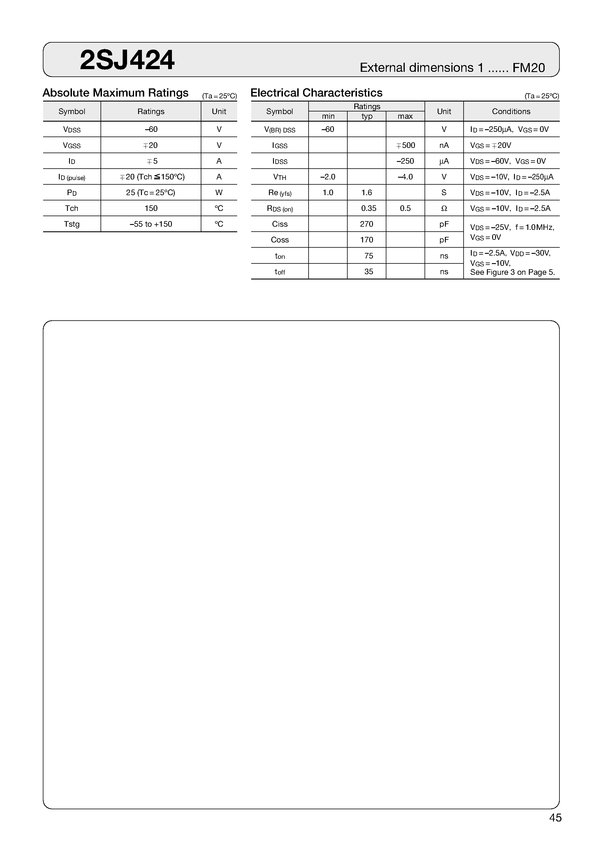 Datasheet 2SJ424 - MOSFET page 1