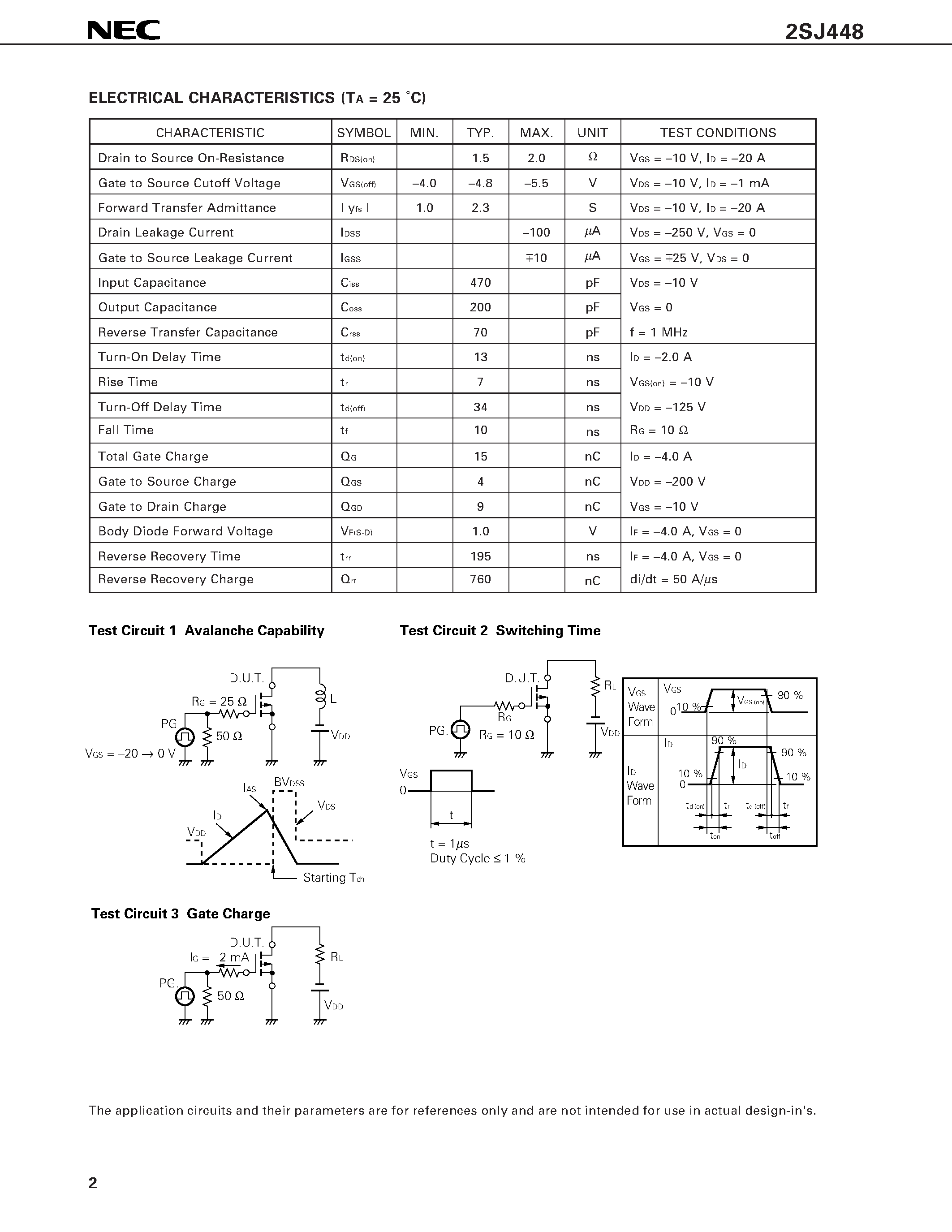 Datasheet 2SJ448 - SWITCHING P-CHANNEL POWER MOS FET INDUSTRIAL USE page 2