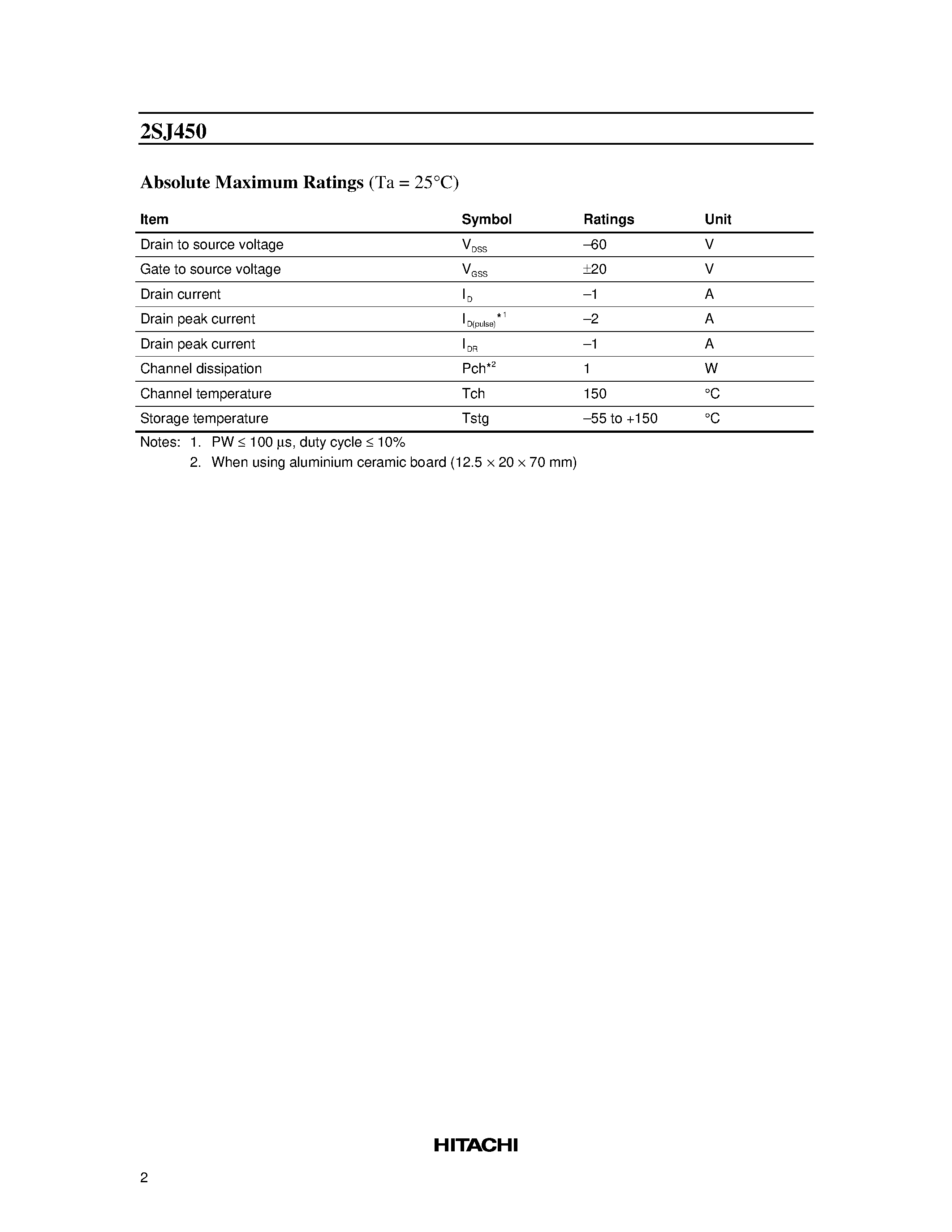 Datasheet 2SJ450 - Silicon P-Channel MOS FET page 2