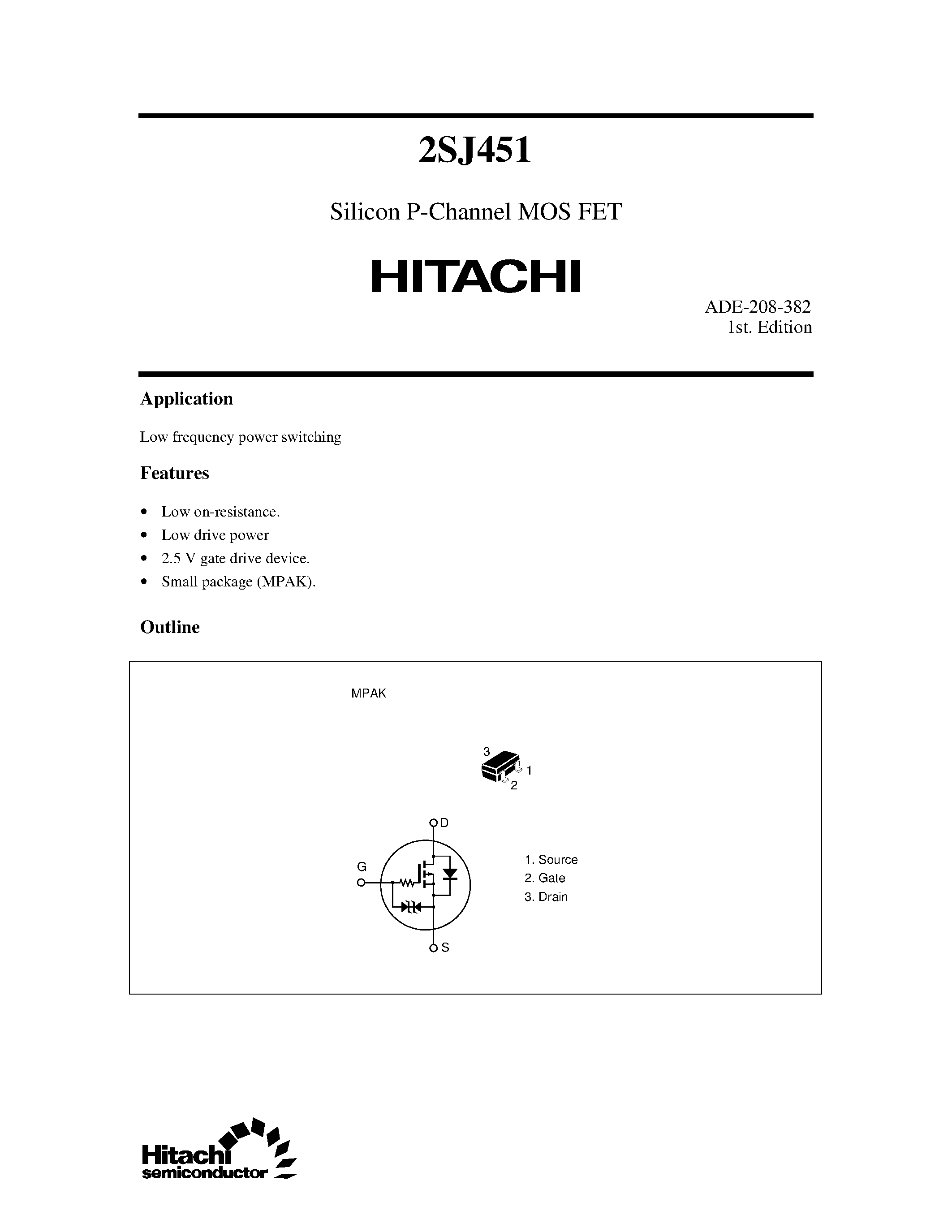 Datasheet 2SJ451 - Silicon P-Channel MOS FET page 1