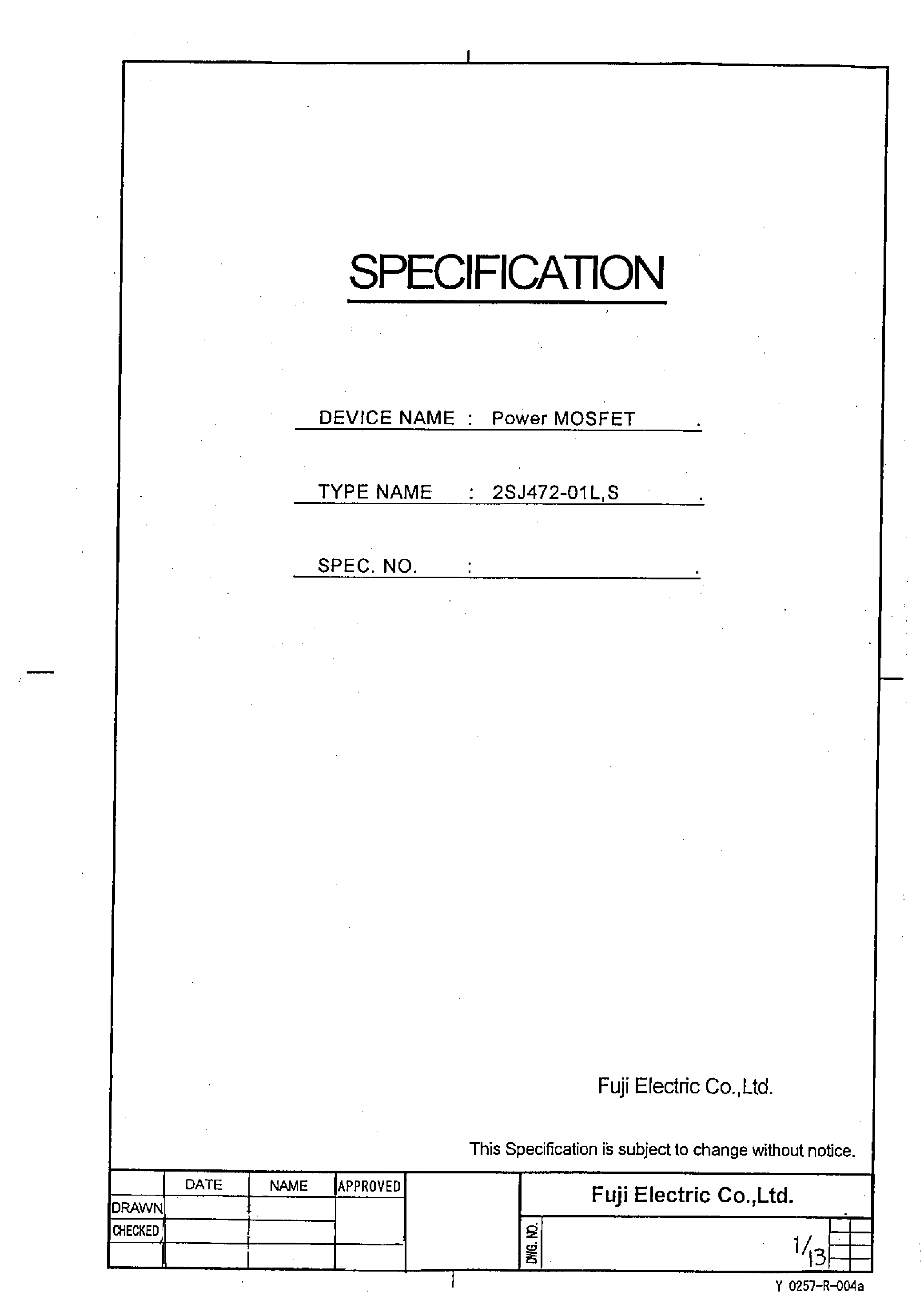 Datasheet 2SJ472-01L - Power MOSFET page 1