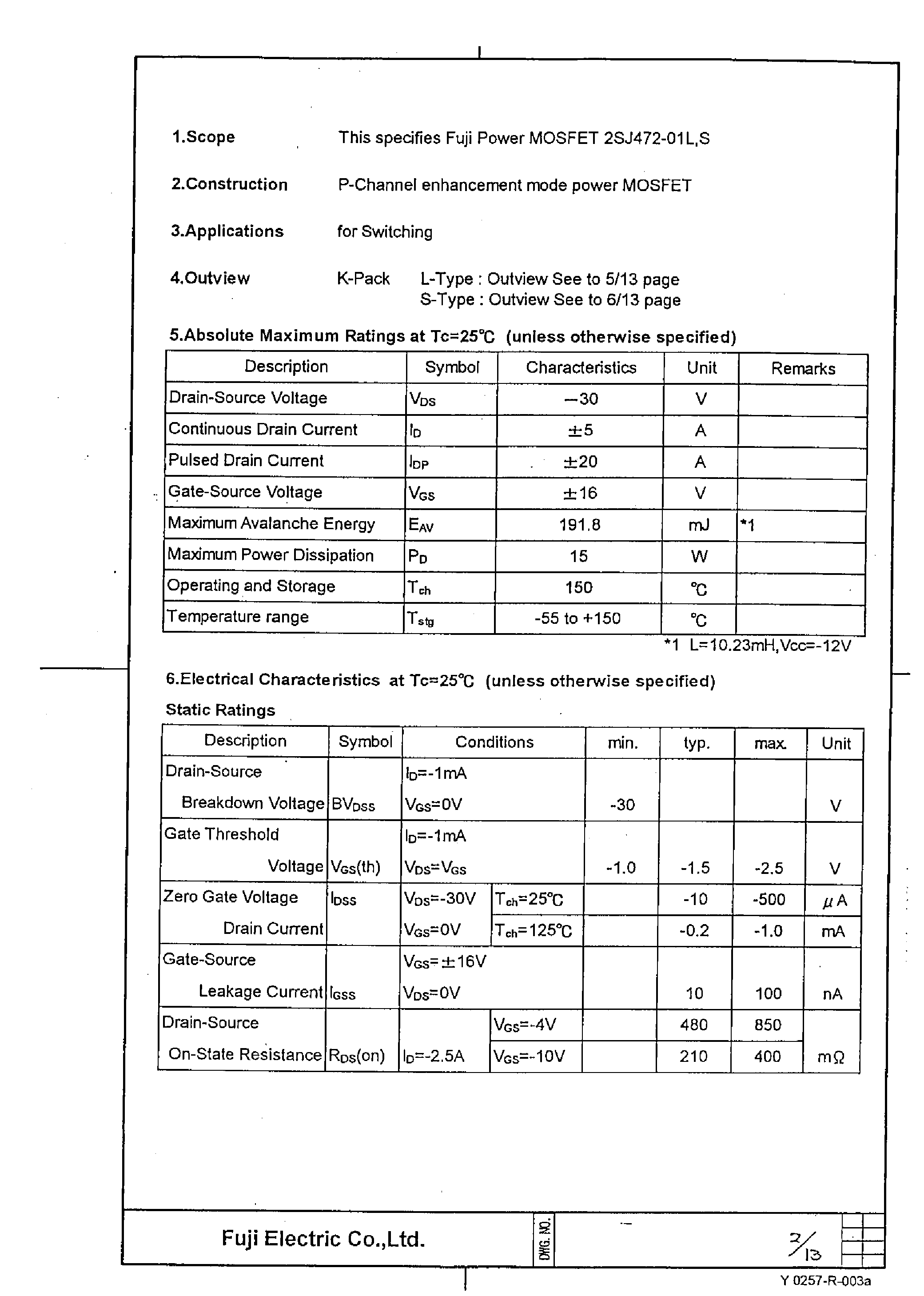 Datasheet 2SJ472-01L - Power MOSFET page 2