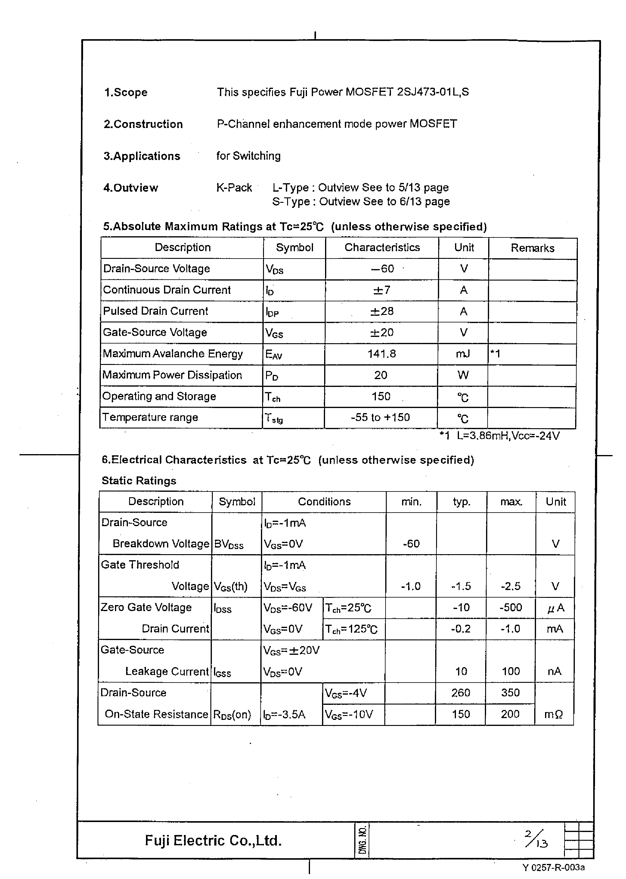 Datasheet 2SJ473-01L - Power MOSFET page 2