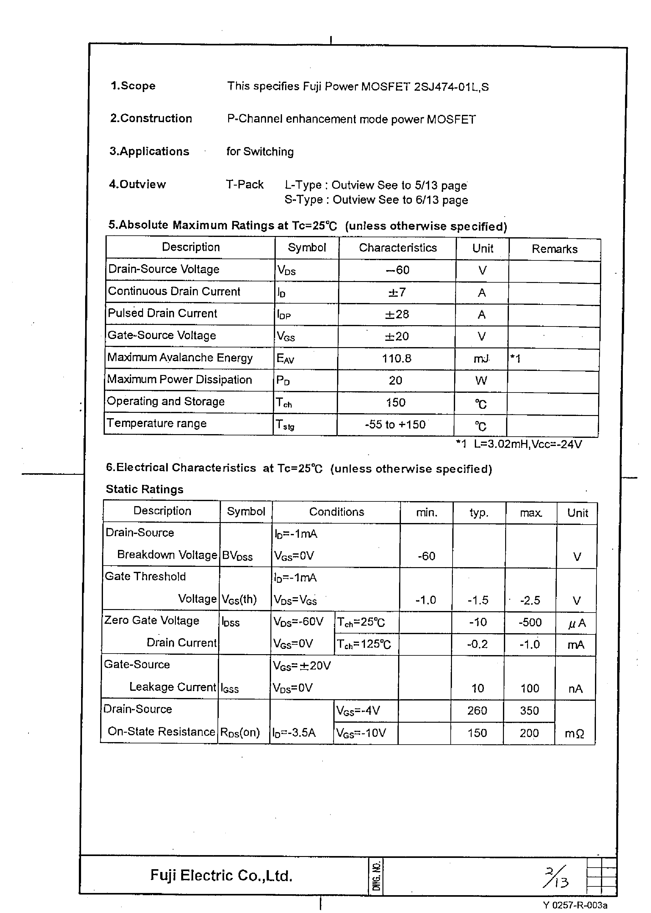 Datasheet 2SJ474-01L - Power MOSFET page 2