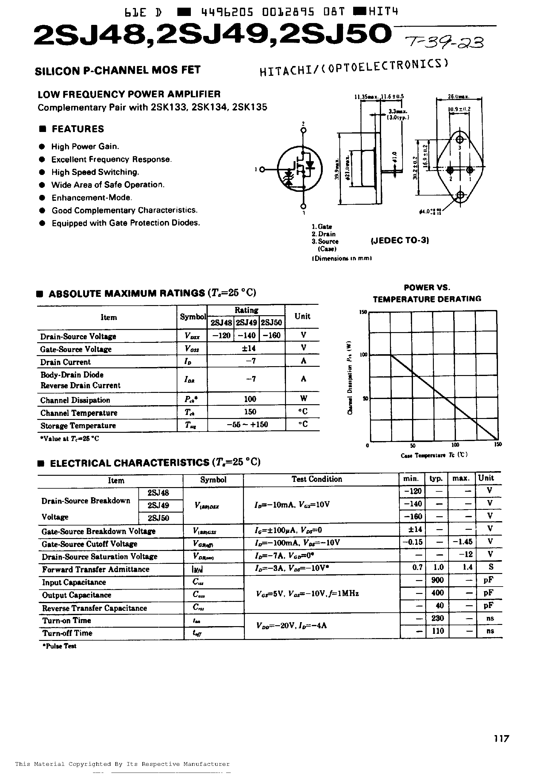 Datasheet 2SJ48 - LOW FREQUENCY POWER AMPLIFIER page 1