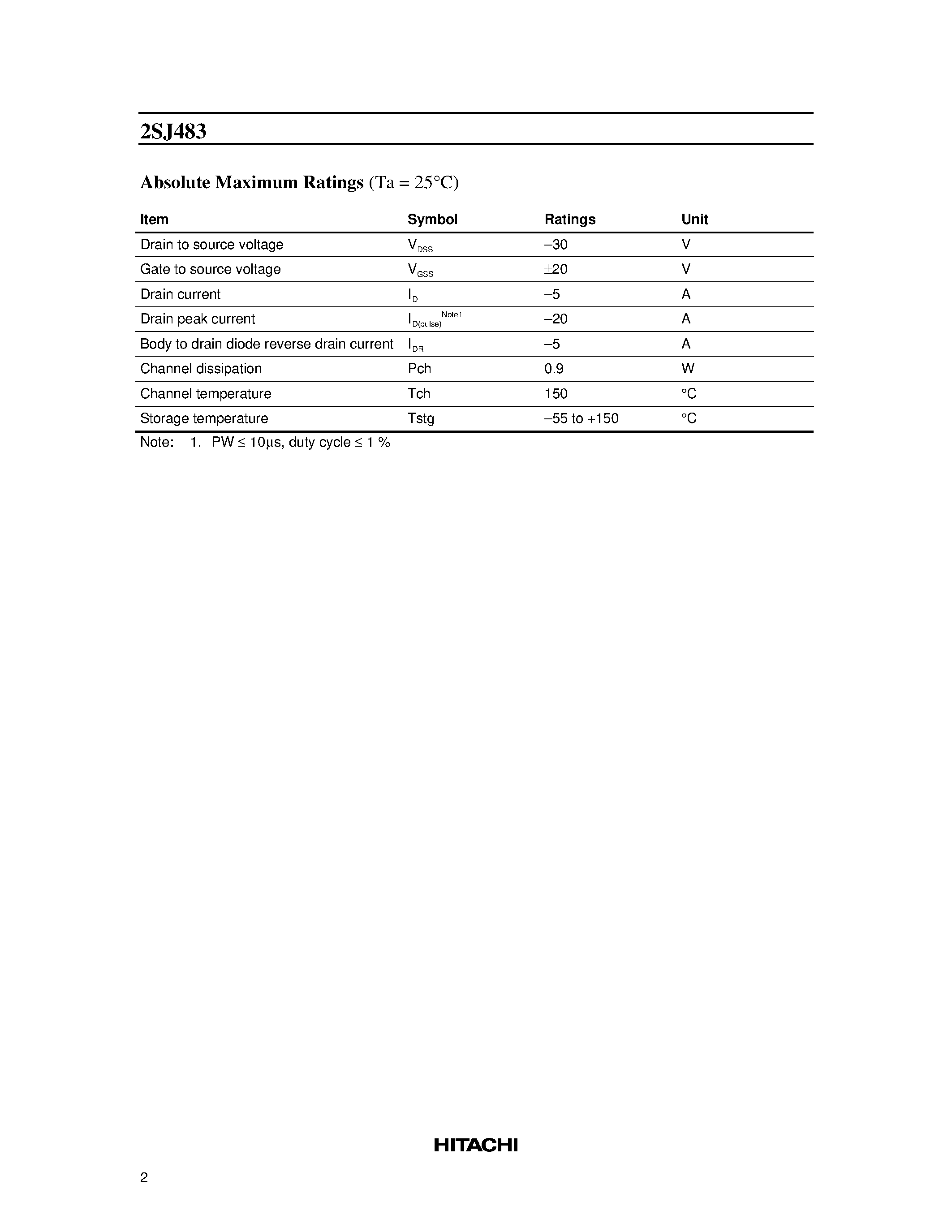 Datasheet 2SJ483 - Silicon P Channel MOS FET High Speed Power Switching page 2