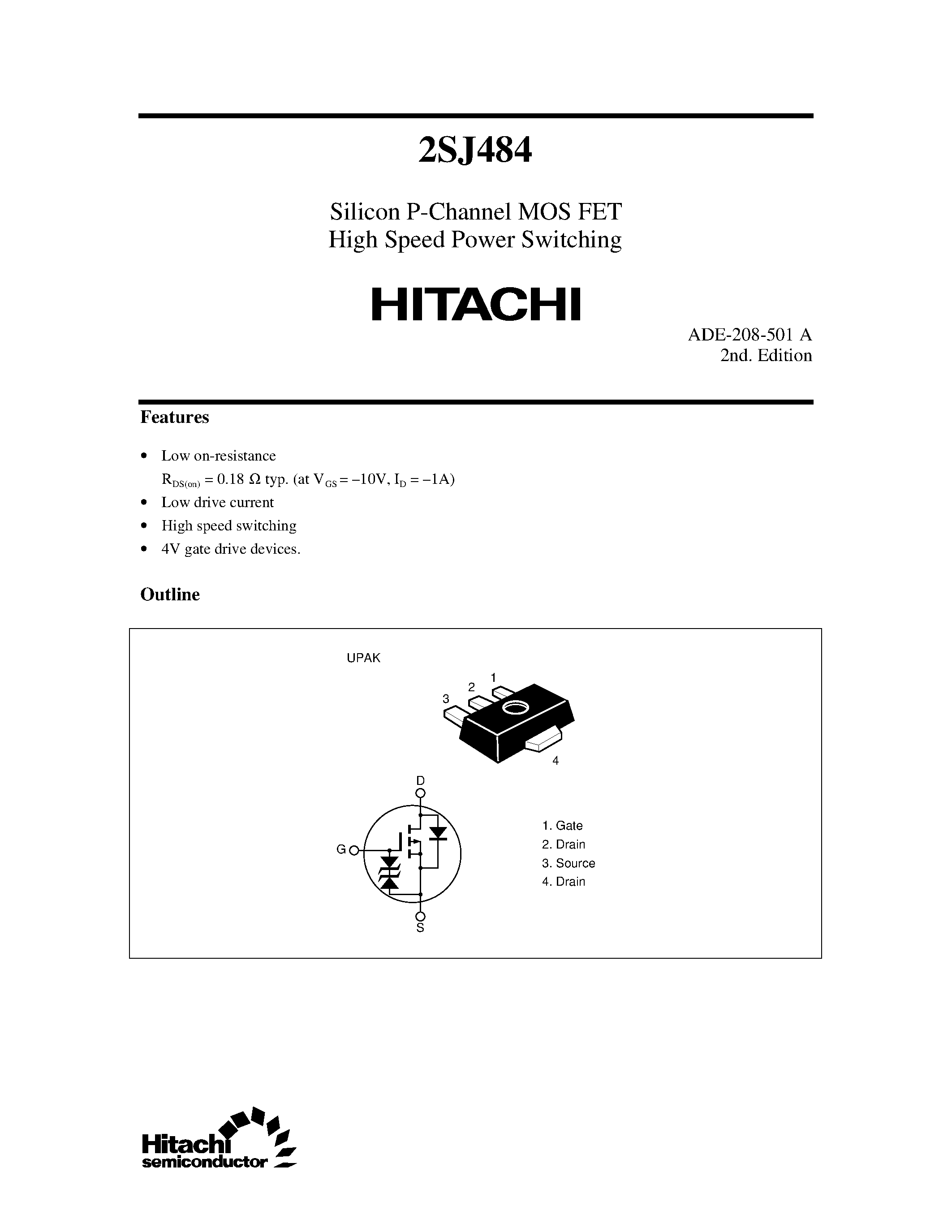 Datasheet 2SJ484 - Silicon P-Channel MOS FET High Speed Power Switching page 1
