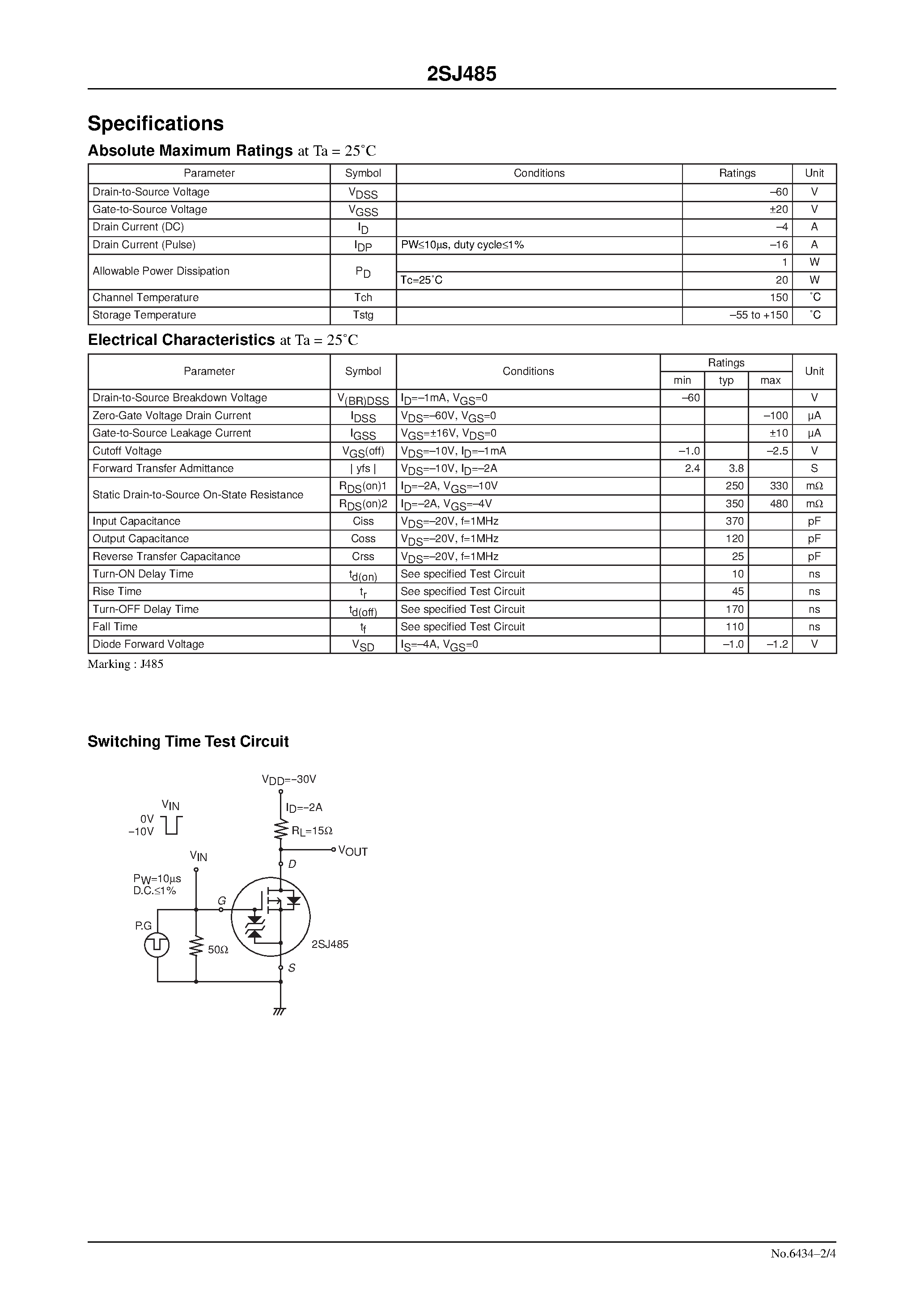 Datasheet 2SJ485 - Ultrahigh-Speed Switching Applications page 2