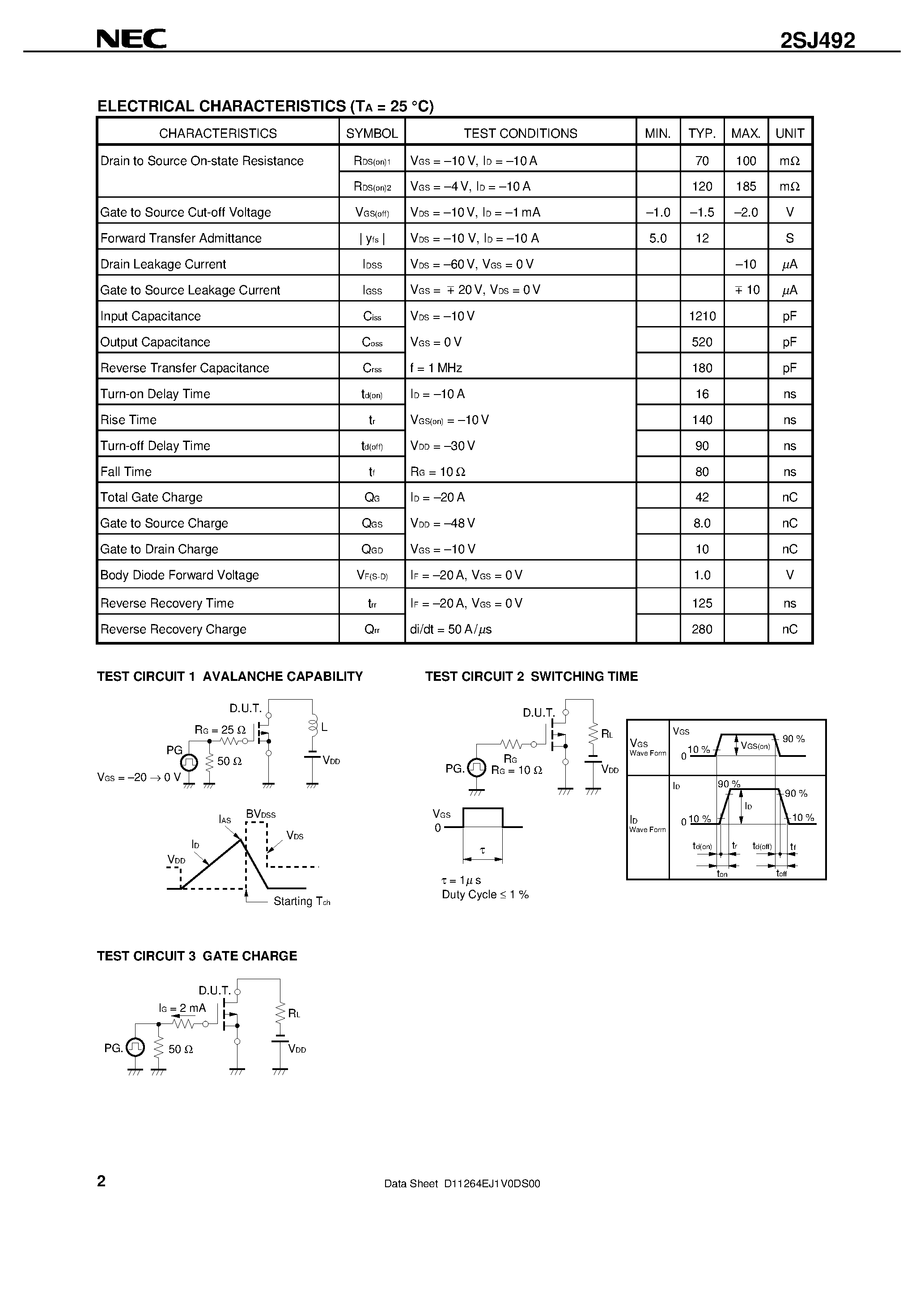 Datasheet 2SJ492 - SWITCHING P-CHANNEL POWER MOS FET INDUSTRIAL USE page 2