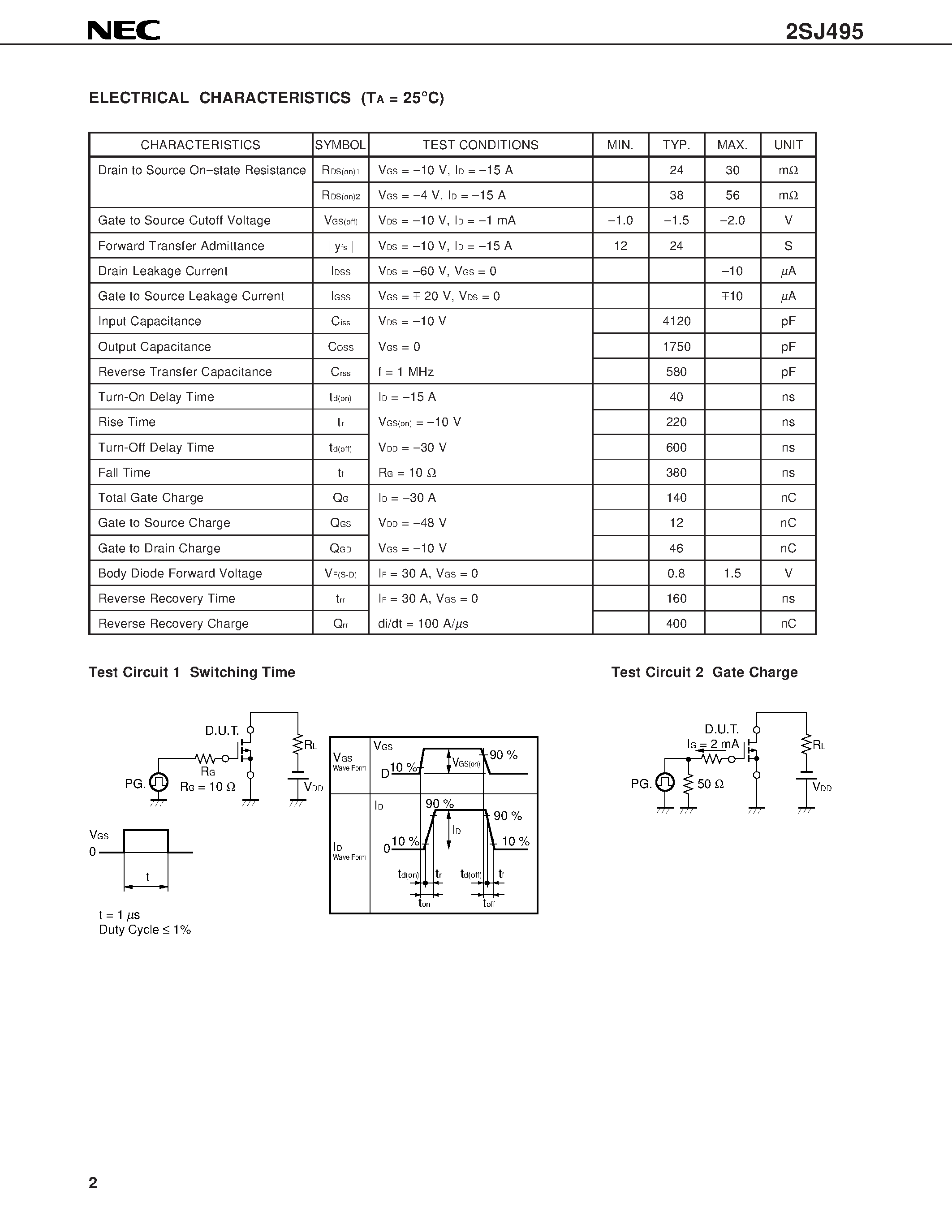 Datasheet 2SJ495 - SWITCHING P-CHANNEL POWER MOS FET INDUSTRIAL USE page 2