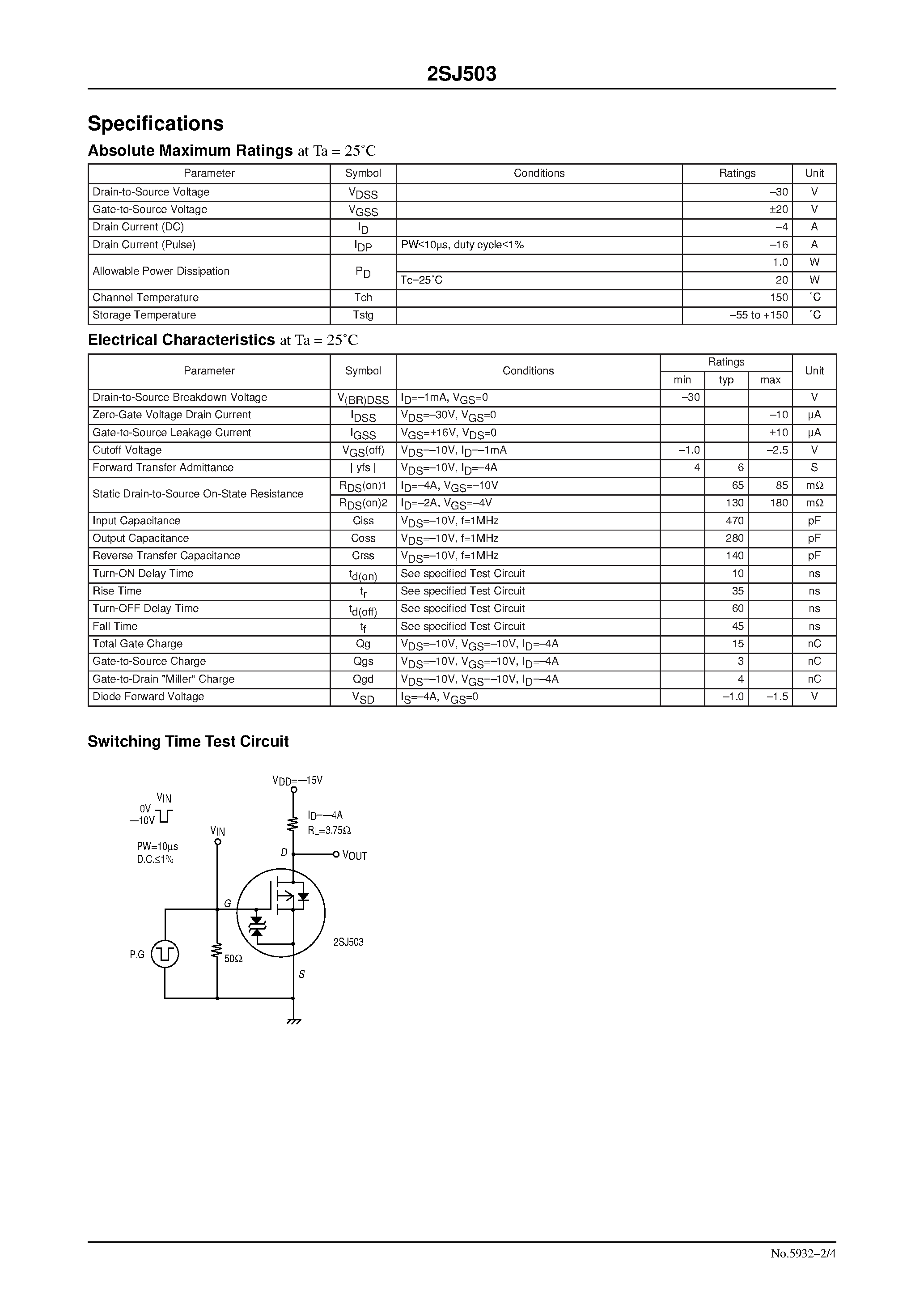 Datasheet 2SJ503 page 2 Datasheet 2SJ503 - DC/DC Converter Applications page 2