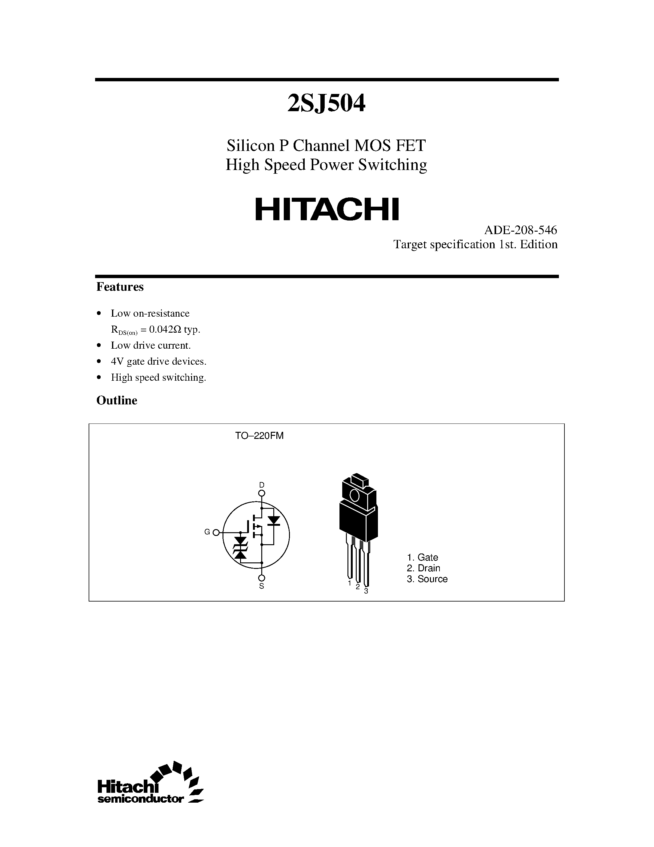 Datasheet 2SJ504 - Silicon P Channel MOS FET High Speed Power Switching page 1