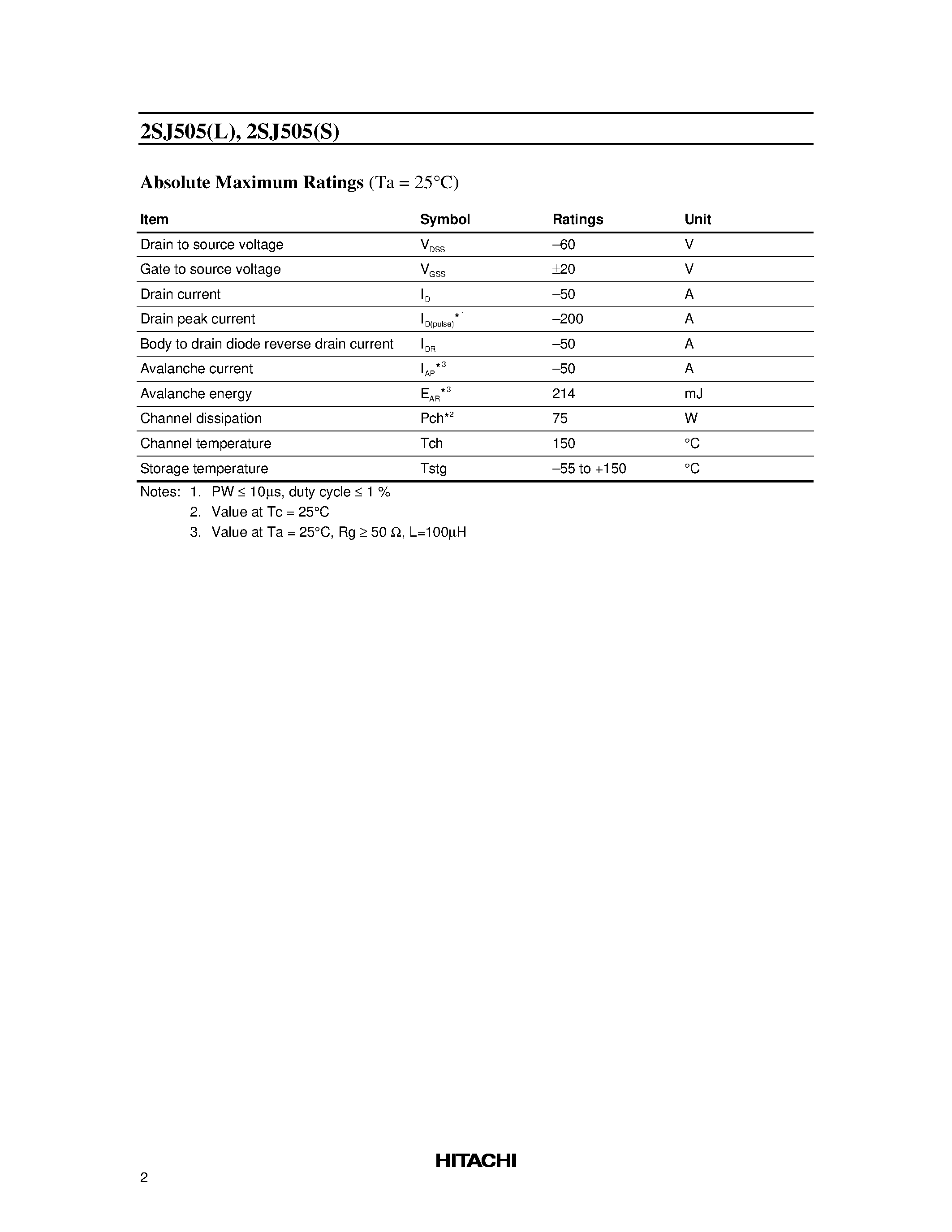 Datasheet 2SJ505 - Silicon P Channel MOS FET High Speed Power Switching page 2