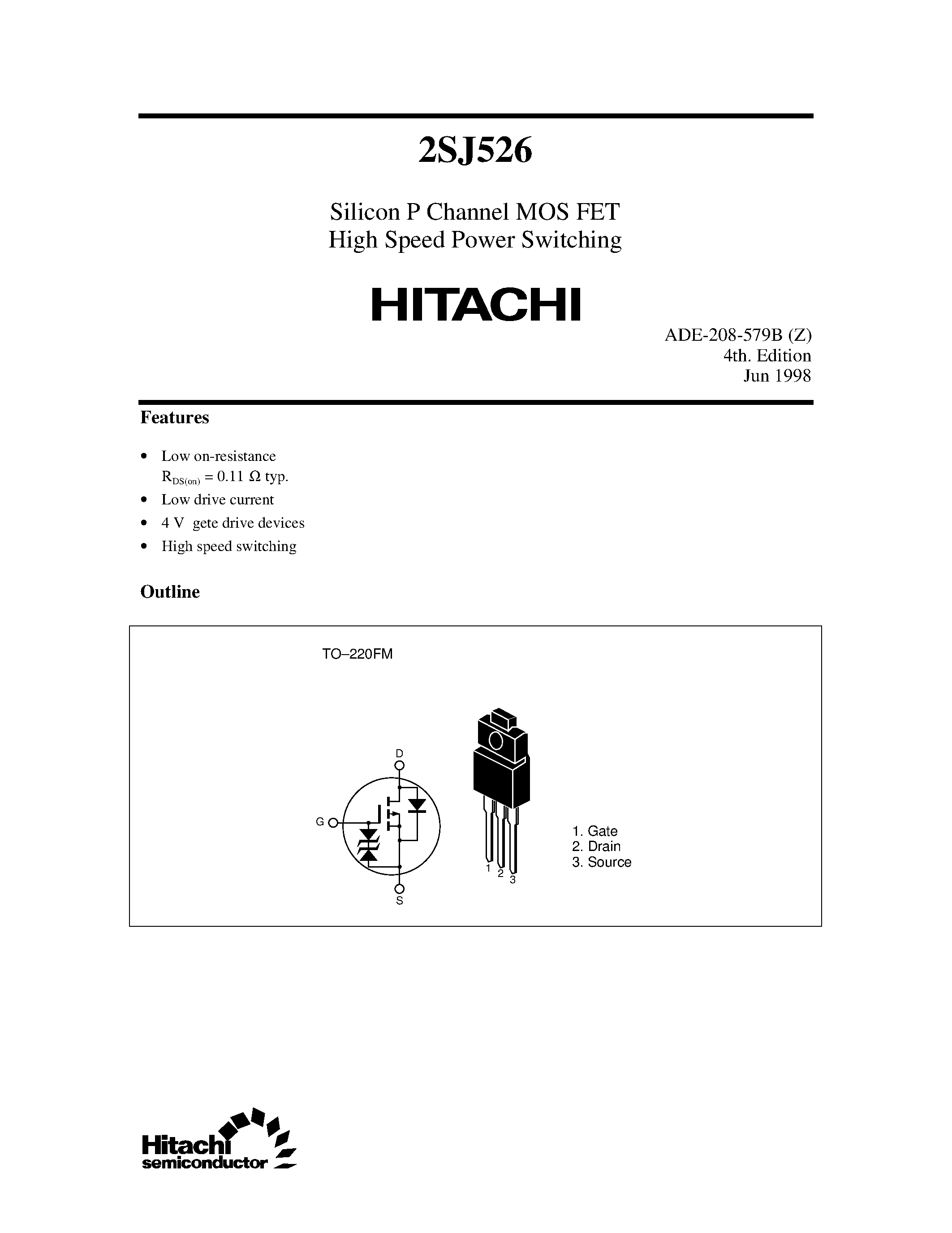 Datasheet 2SJ526 - Silicon P Channel MOS FET High Speed Power Switching page 1