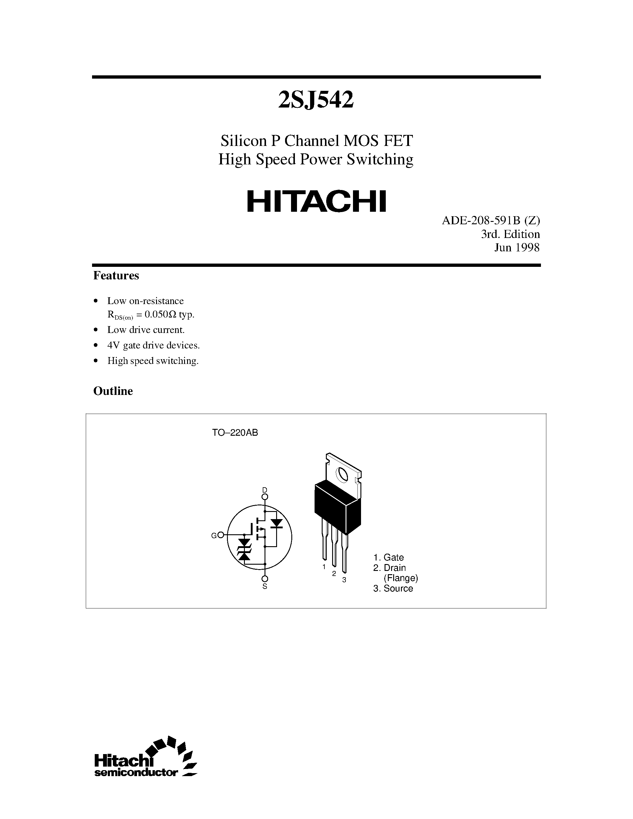 Datasheet 2SJ542 - Silicon P Channel MOS FET High Speed Power Switching page 1