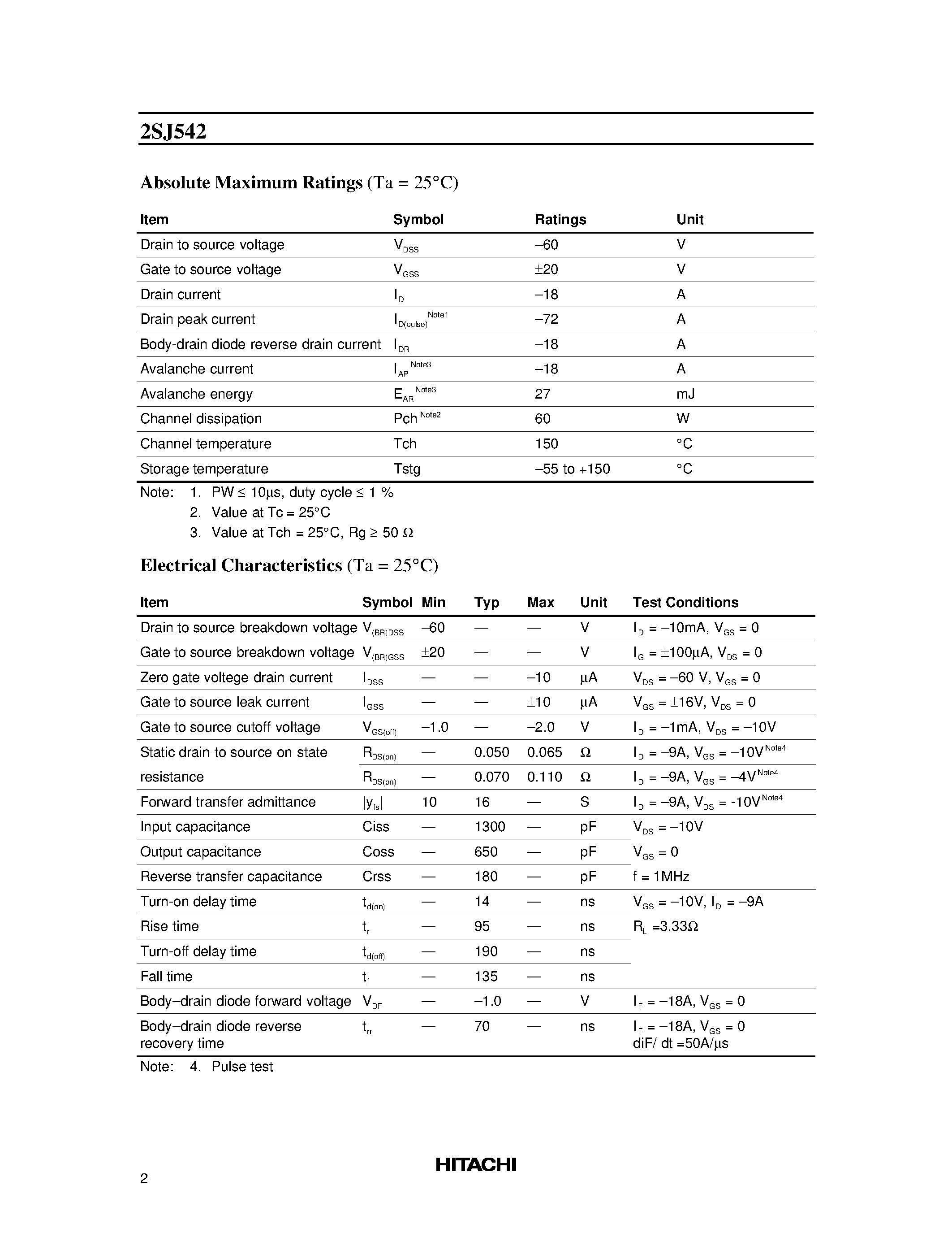 Datasheet 2SJ542 - Silicon P Channel MOS FET High Speed Power Switching page 2
