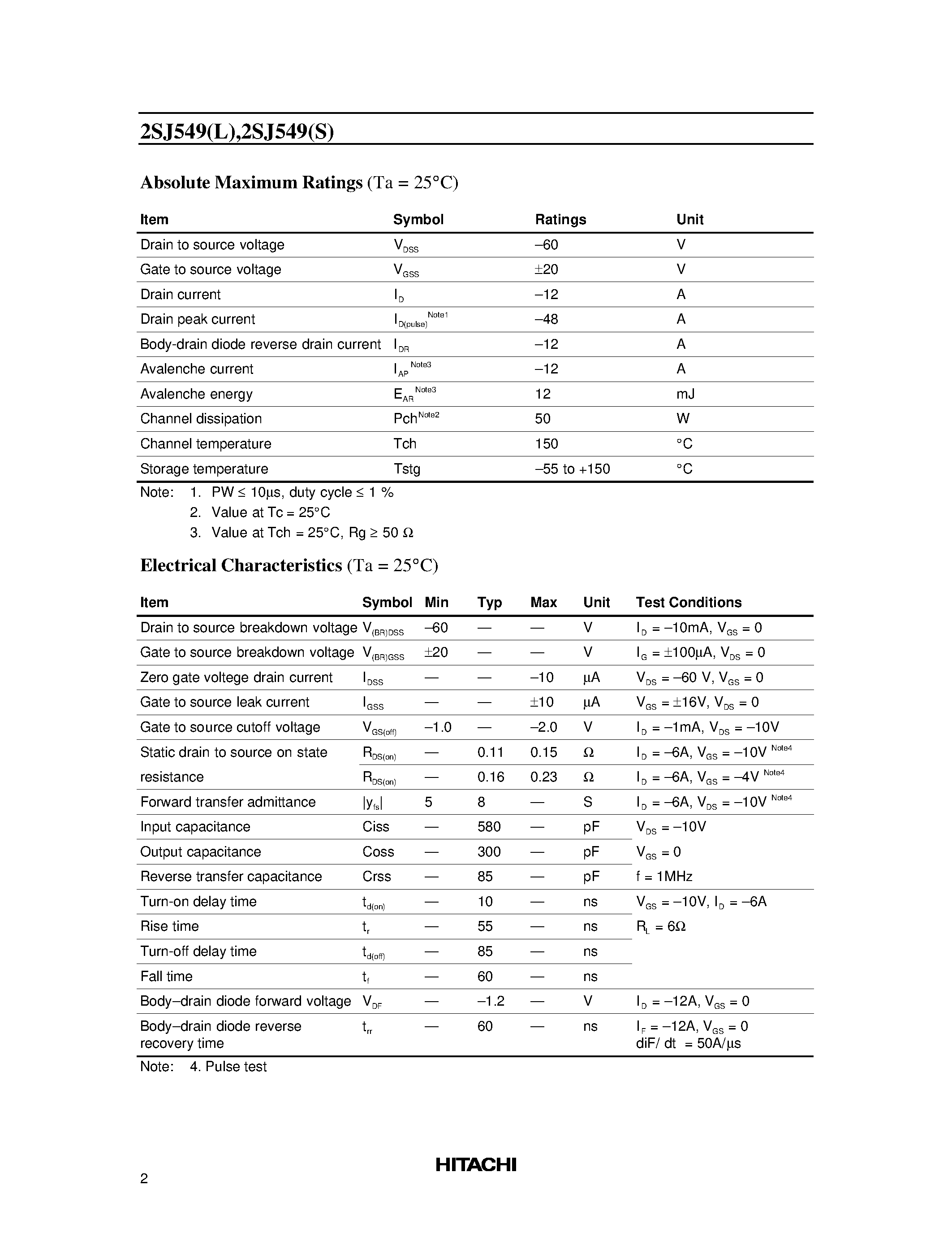 Datasheet 2SJ549S - Silicon P Channel MOS FET High Speed Power Switching page 2