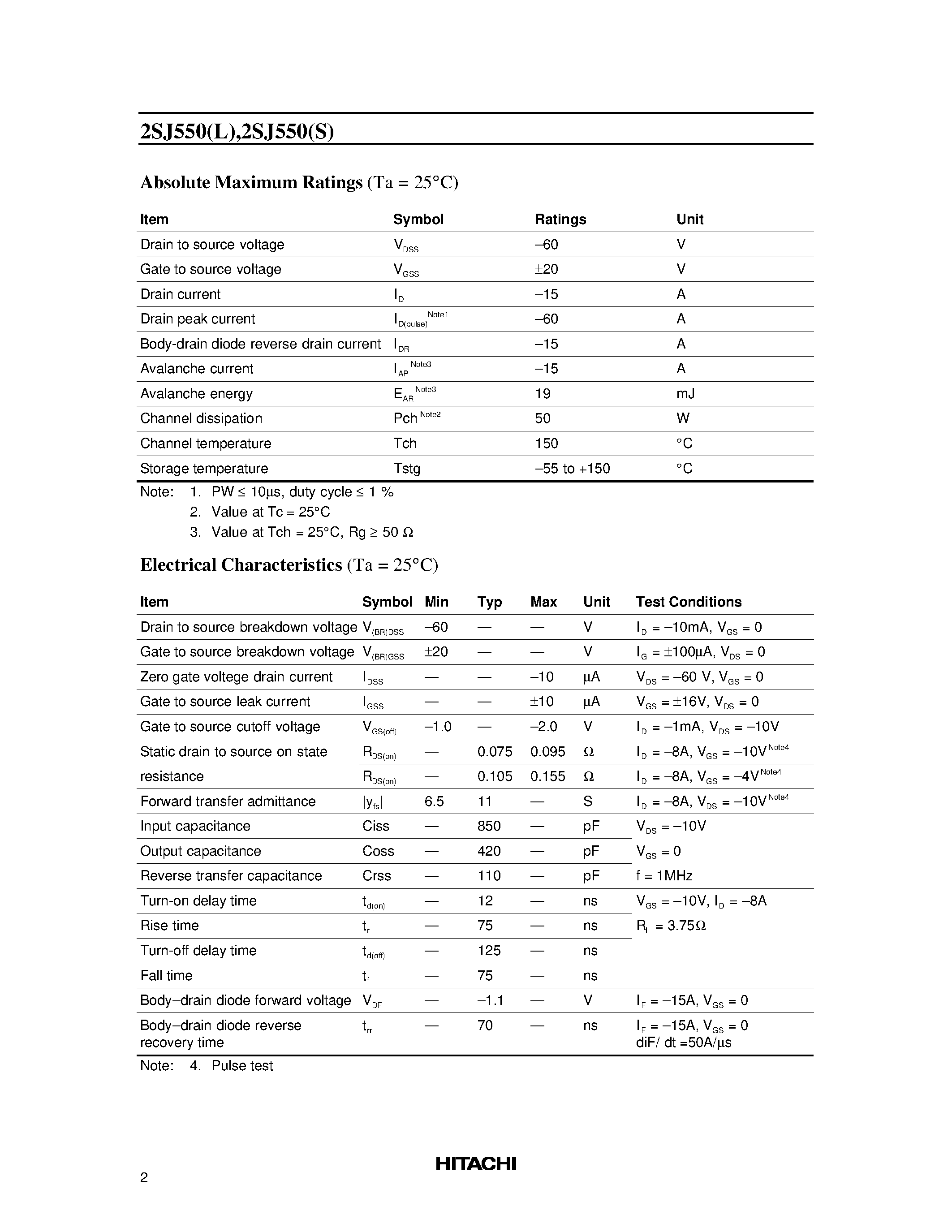 Datasheet 2SJ550 - Silicon P Channel MOS FET High Speed Power Switching page 2
