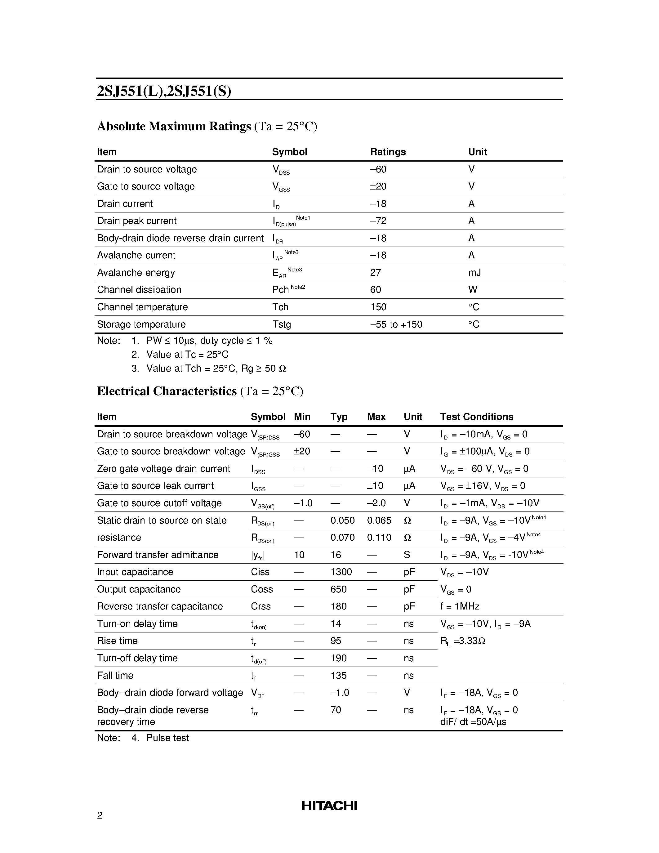 Datasheet 2SJ551S - Silicon P Channel MOS FET High Speed Power Switching page 2