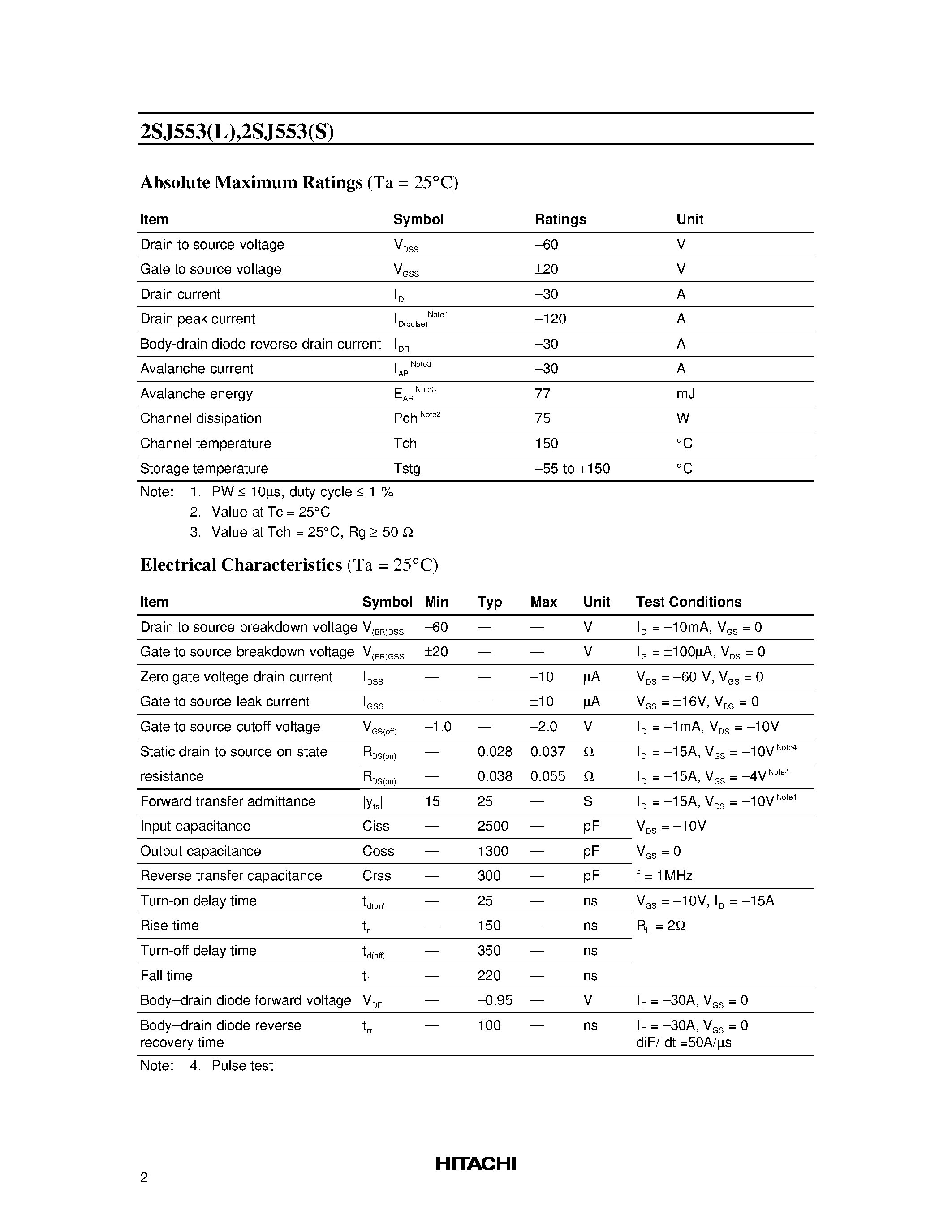 Datasheet 2SJ553S - Silicon P Channel MOS FET High Speed Power Switching page 2