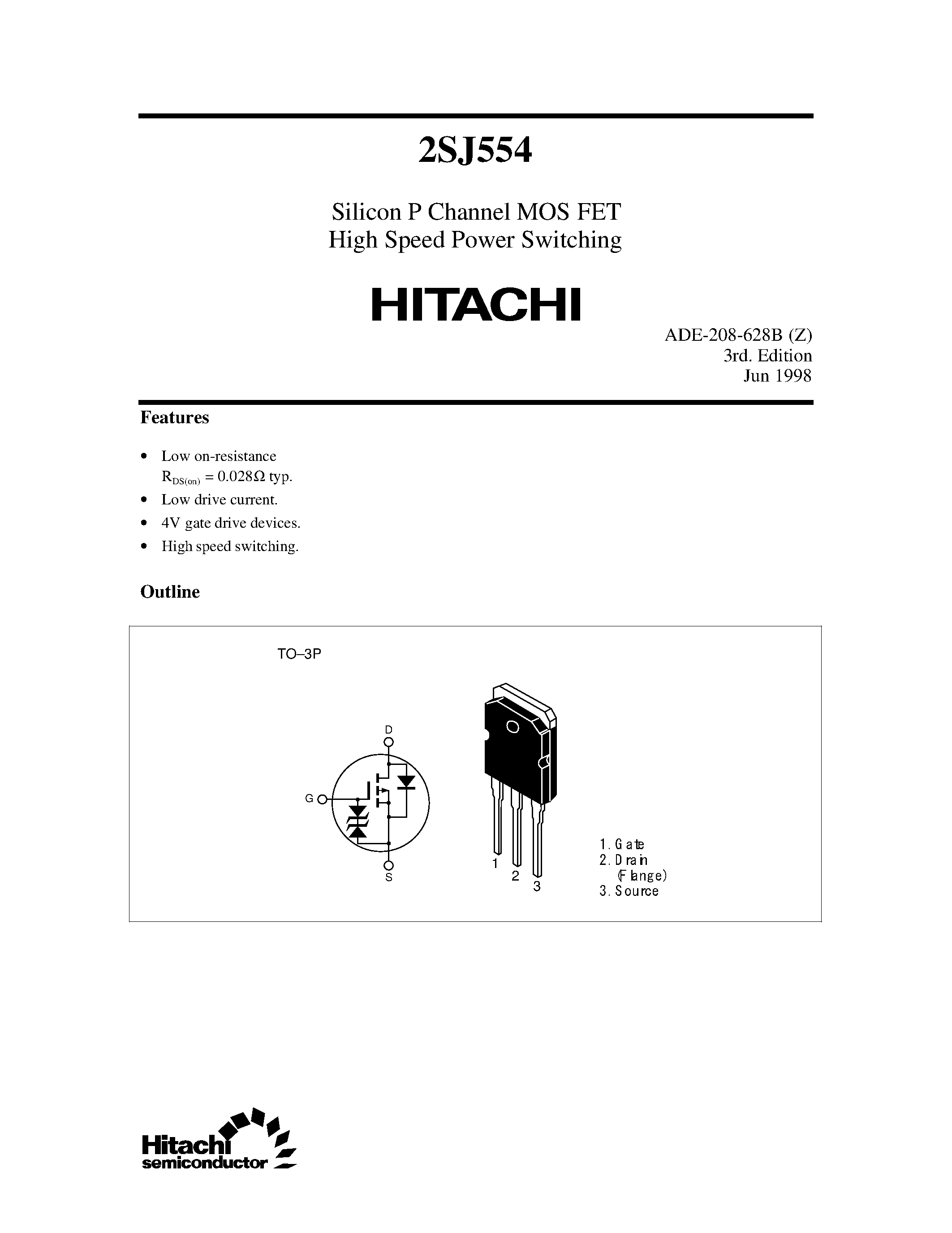 Datasheet 2SJ554 - Silicon P Channel MOS FET High Speed Power Switching page 1