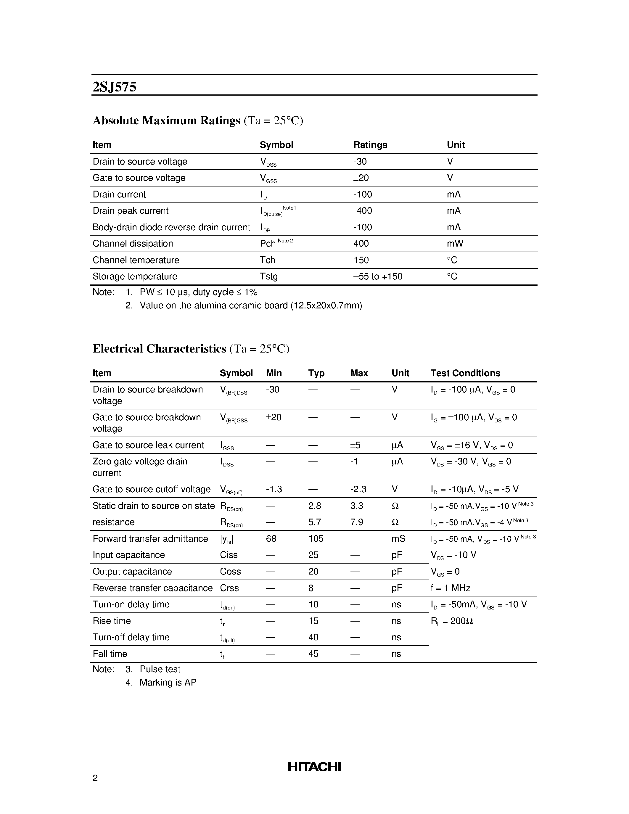 Datasheet 2SJ575 - Silicon P Channel MOS FET High Speed Switching page 2