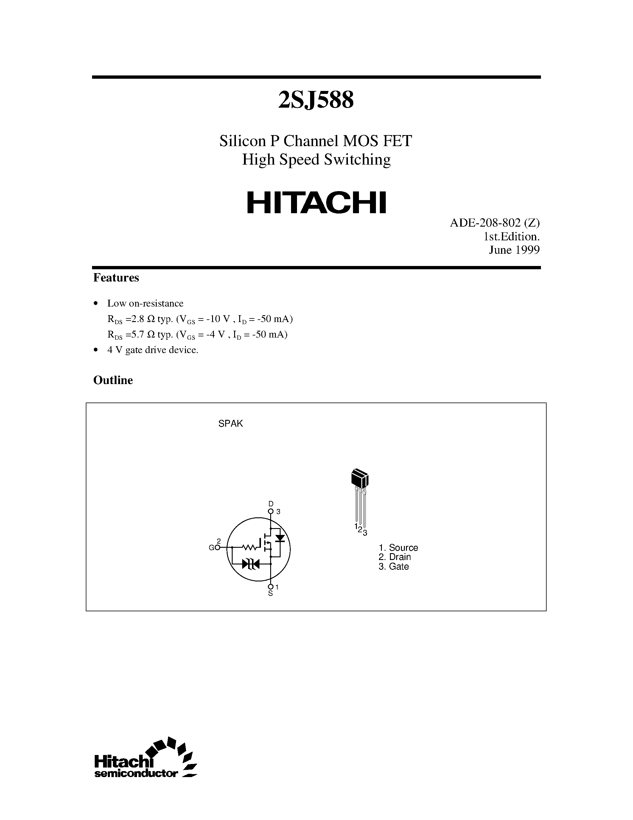 Datasheet 2SJ588 - Silicon P Channel MOS FET High Speed Switching page 1