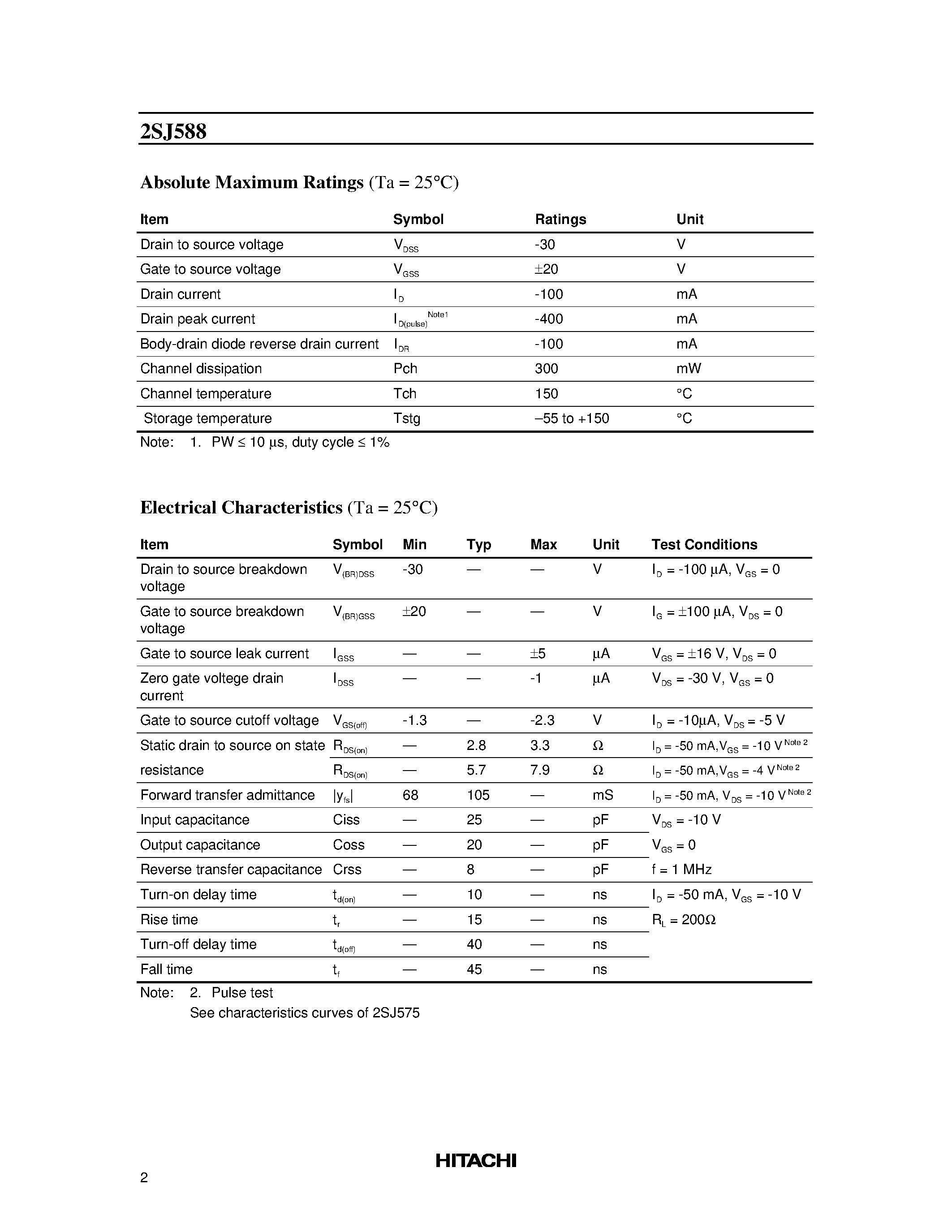 Datasheet 2SJ588 - Silicon P Channel MOS FET High Speed Switching page 2