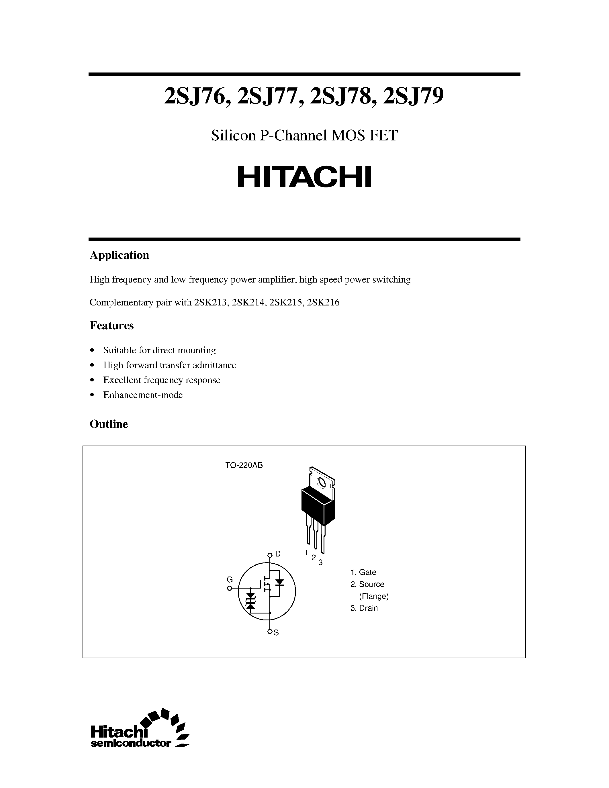 Datasheet 2SJ77 - Silicon P-Channel MOS FET page 1