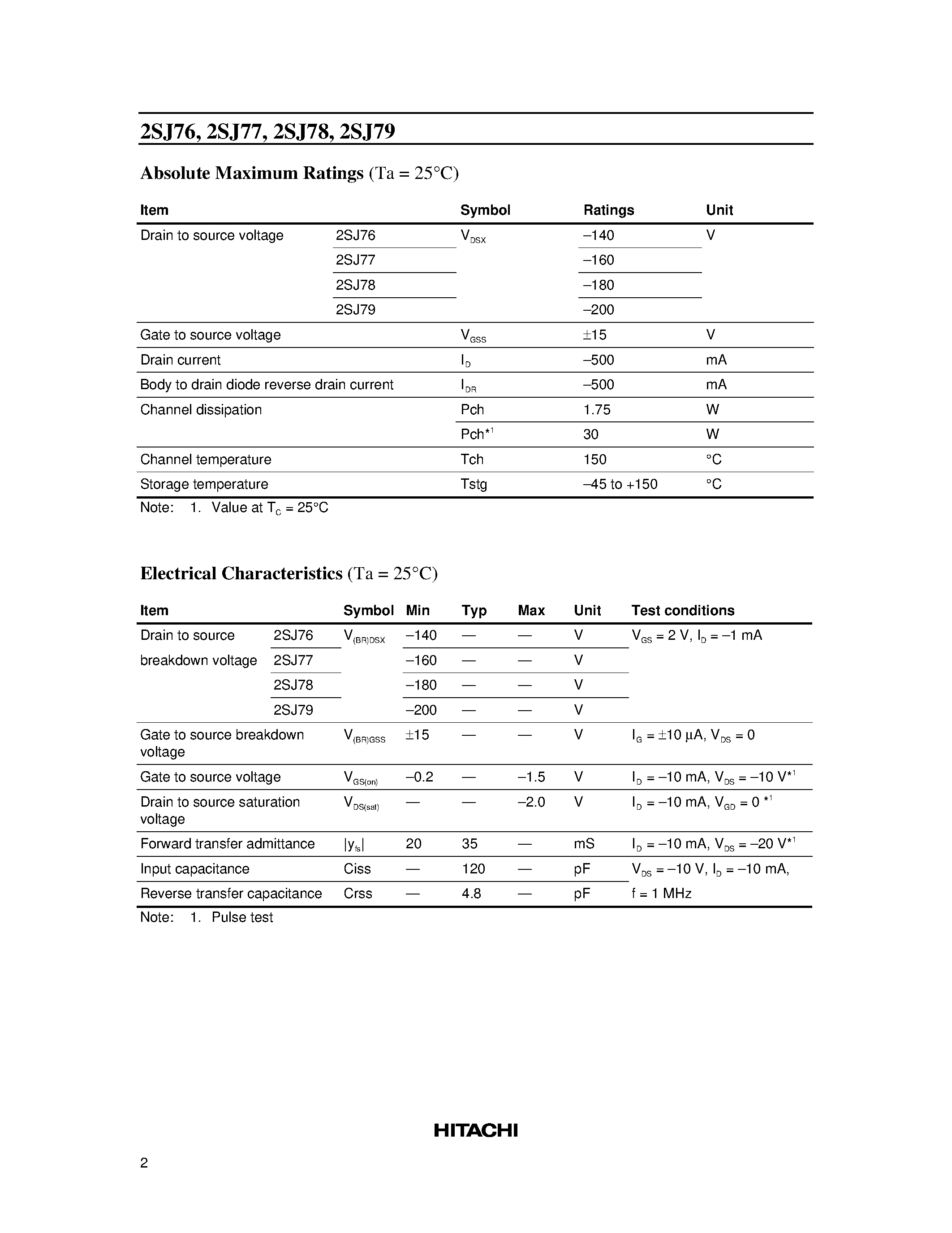 Datasheet 2SJ79 page 2 Datasheet 2SJ79 - Silicon P-Channel MOS FET page 2