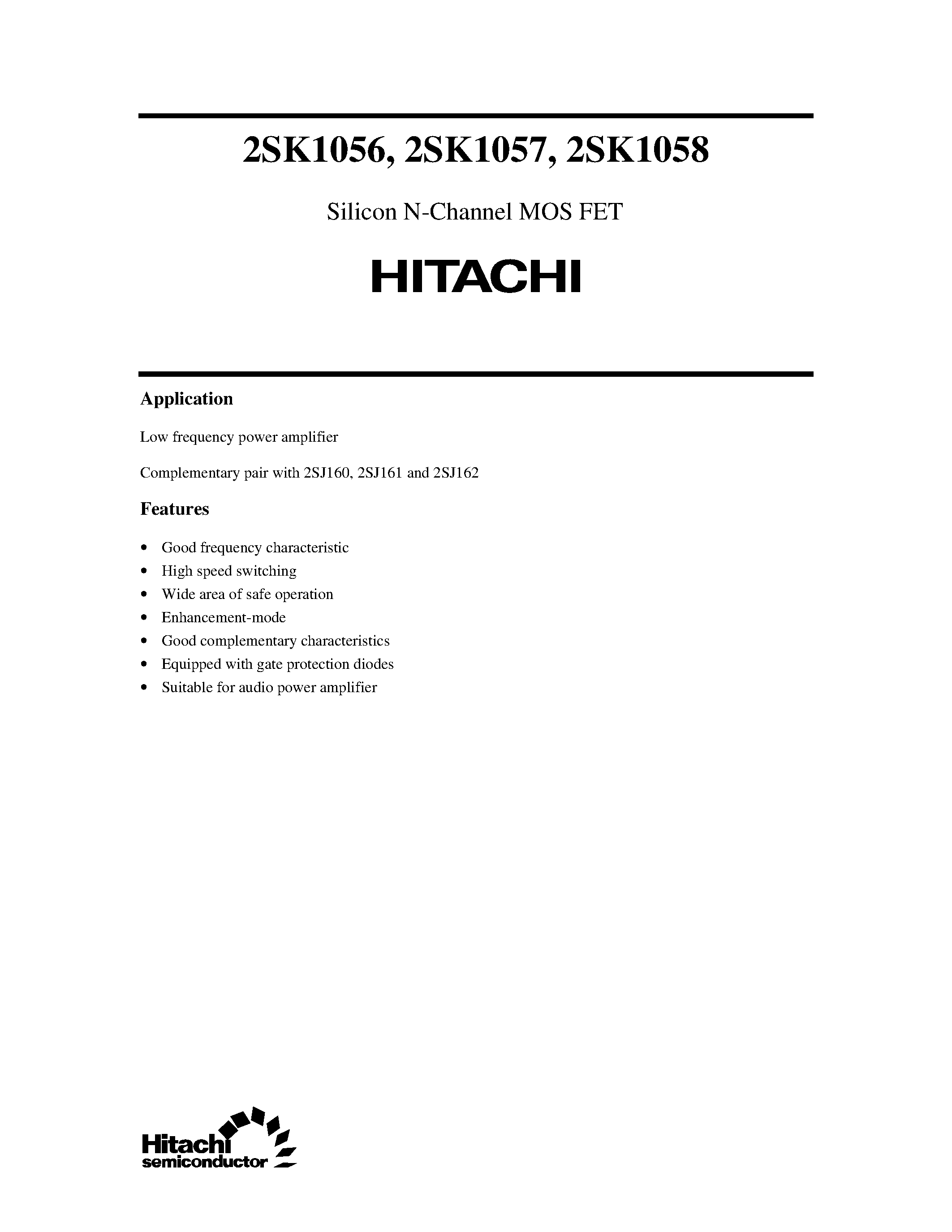 Datasheet 2SK1056 - Silicon N-Channel MOS FET page 1