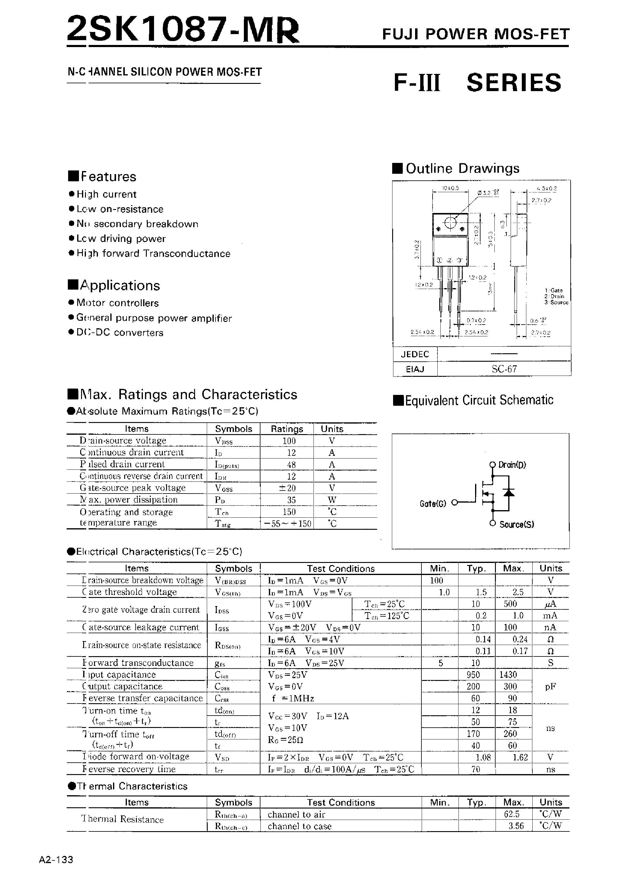 Даташит 2SK1087 - N-CHANNEL SILICON POWER MOSFET страница 1