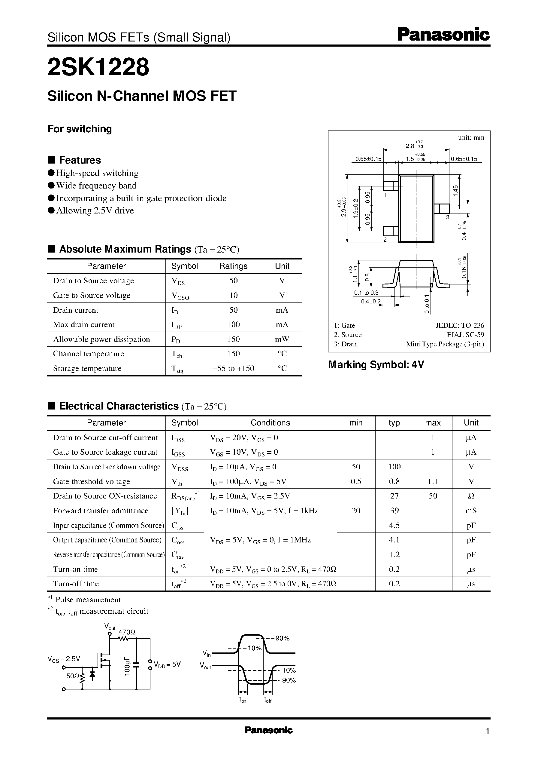 Даташит 2SK1228 - Silicon N-Channel MOS FET страница 1
