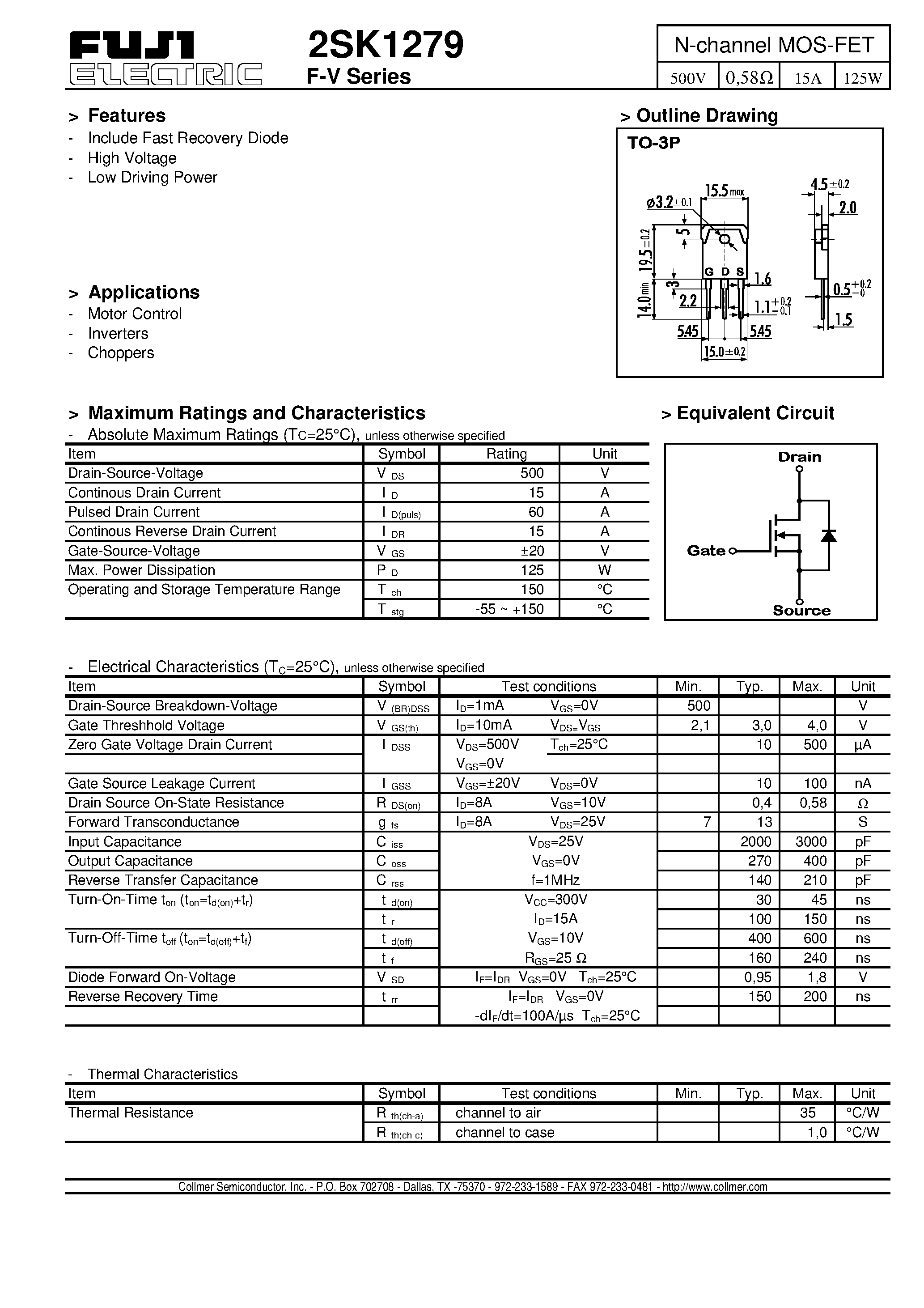 Datasheet 2SK1279 page 1 Datasheet 2SK1279 - N-channel MOS-FET page 1