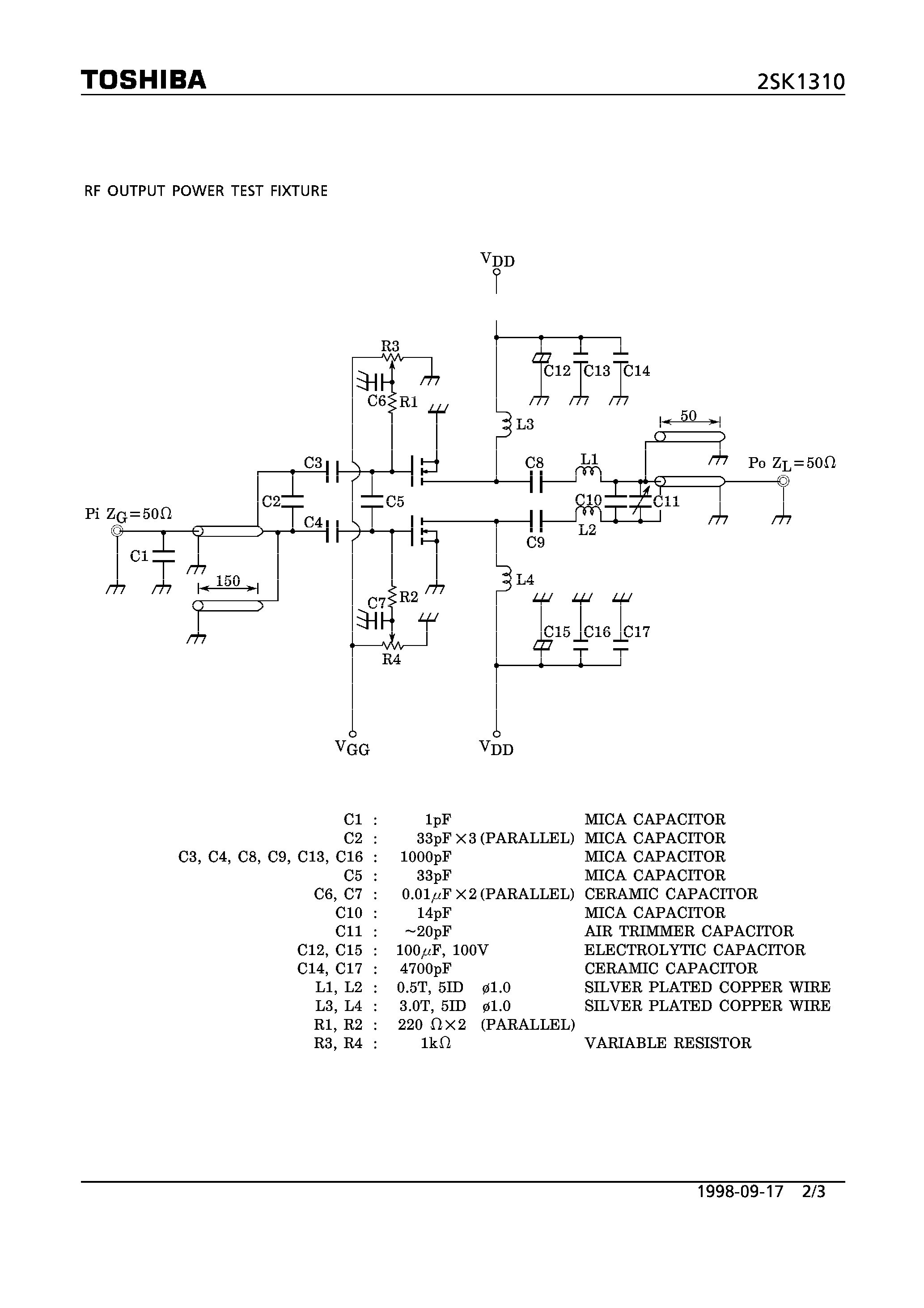 Даташит 2SK1310 - N CHANNEL MOS TYPE (RF POWER MOS FET for VHF TV BROADCAST TRANSMITTER) страница 2