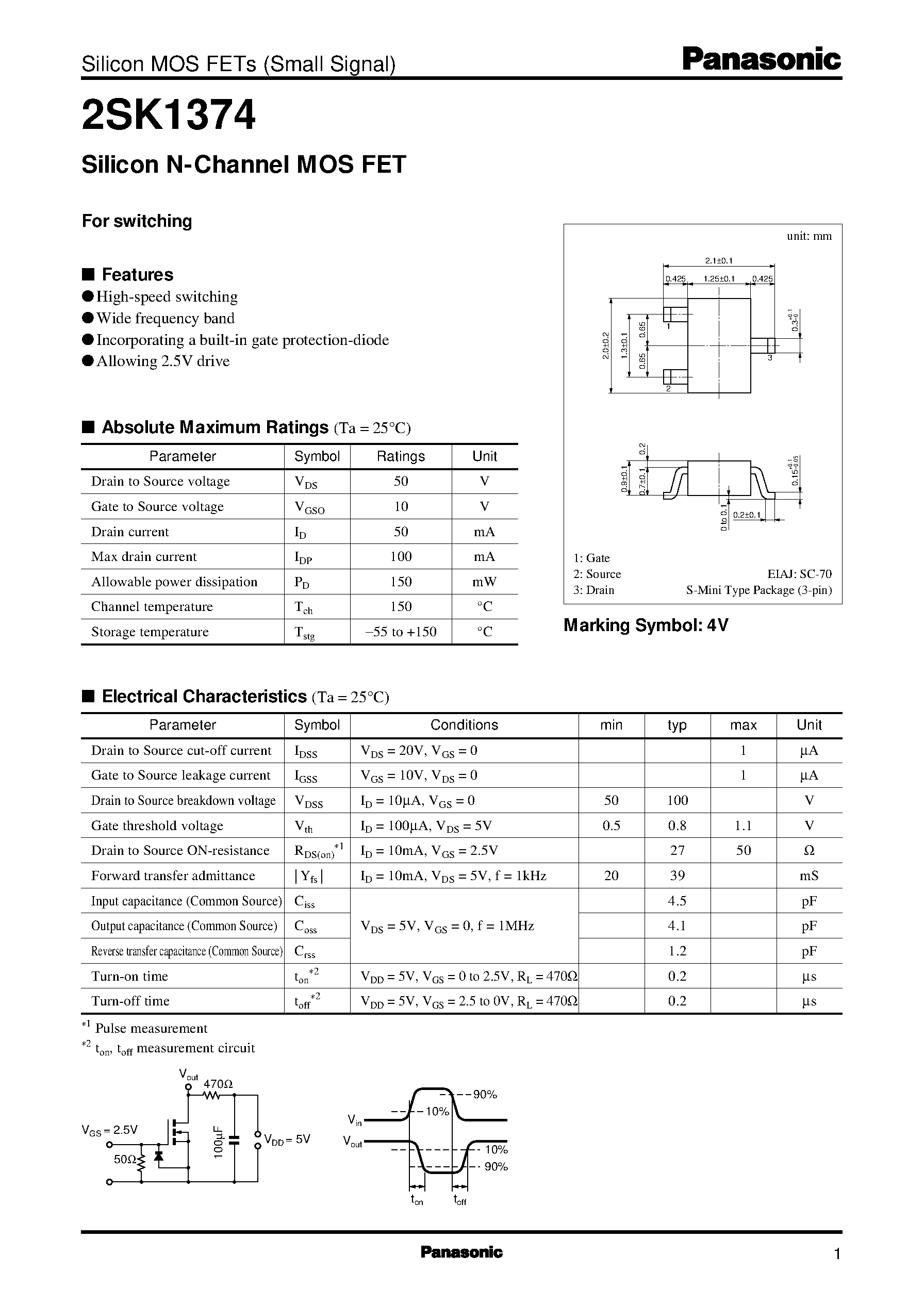 Даташит 2SK1374 - Silicon N-Channel MOS FET страница 1