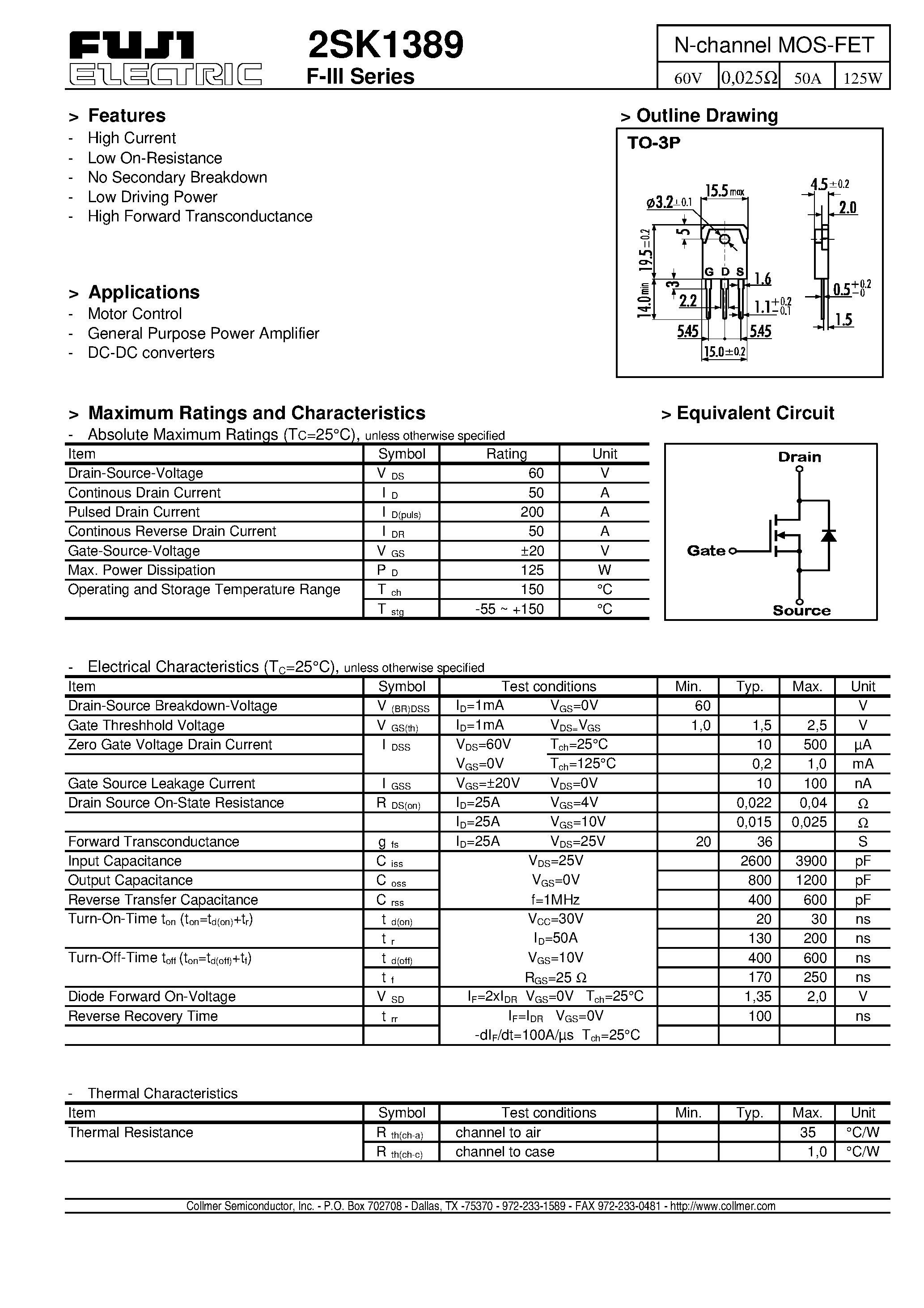 Даташит 2SK1389 - N-channel MOS-FET страница 1