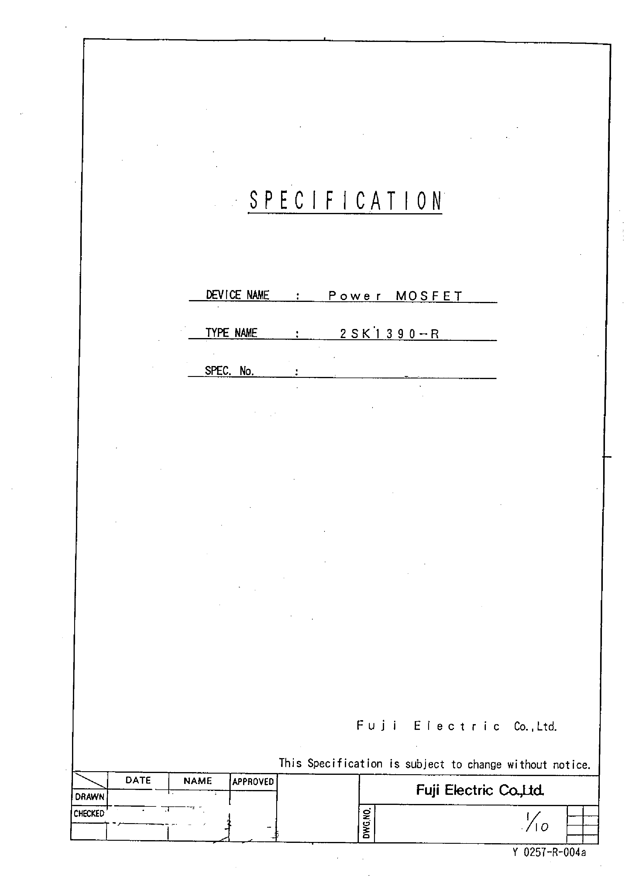 Даташит 2SK1390 - Power MOSFET страница 1