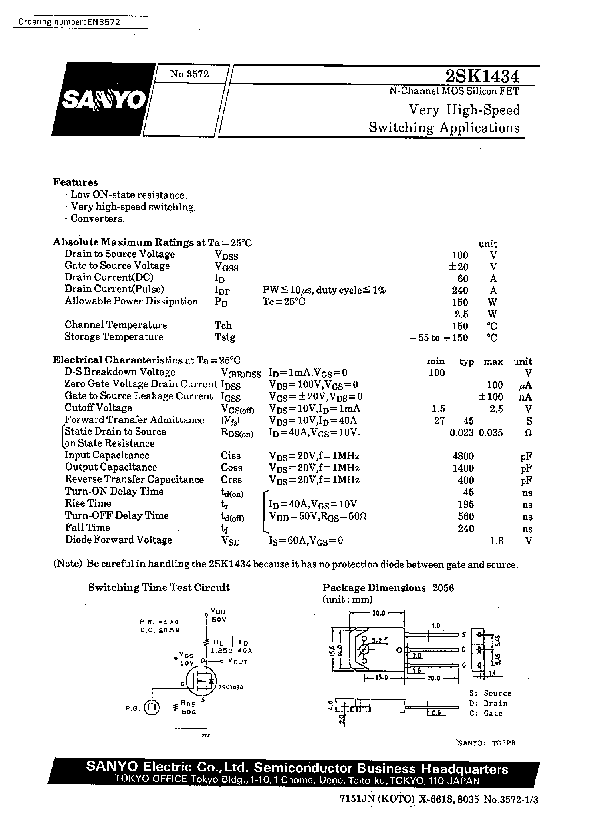 Даташит 2SK1434 - Very High-Speed Switching Applications страница 1