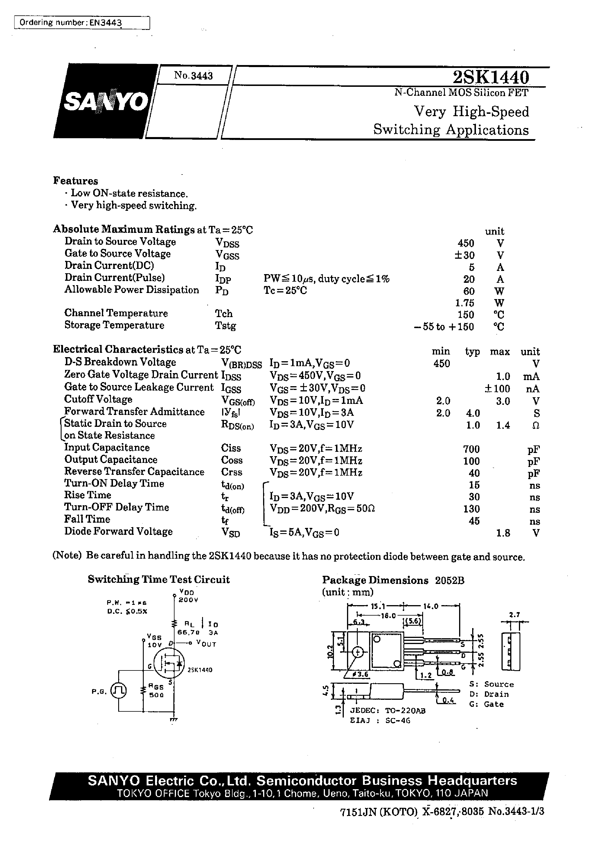 Даташит 2SK1440 - Very High-Speed Switching Applications страница 1