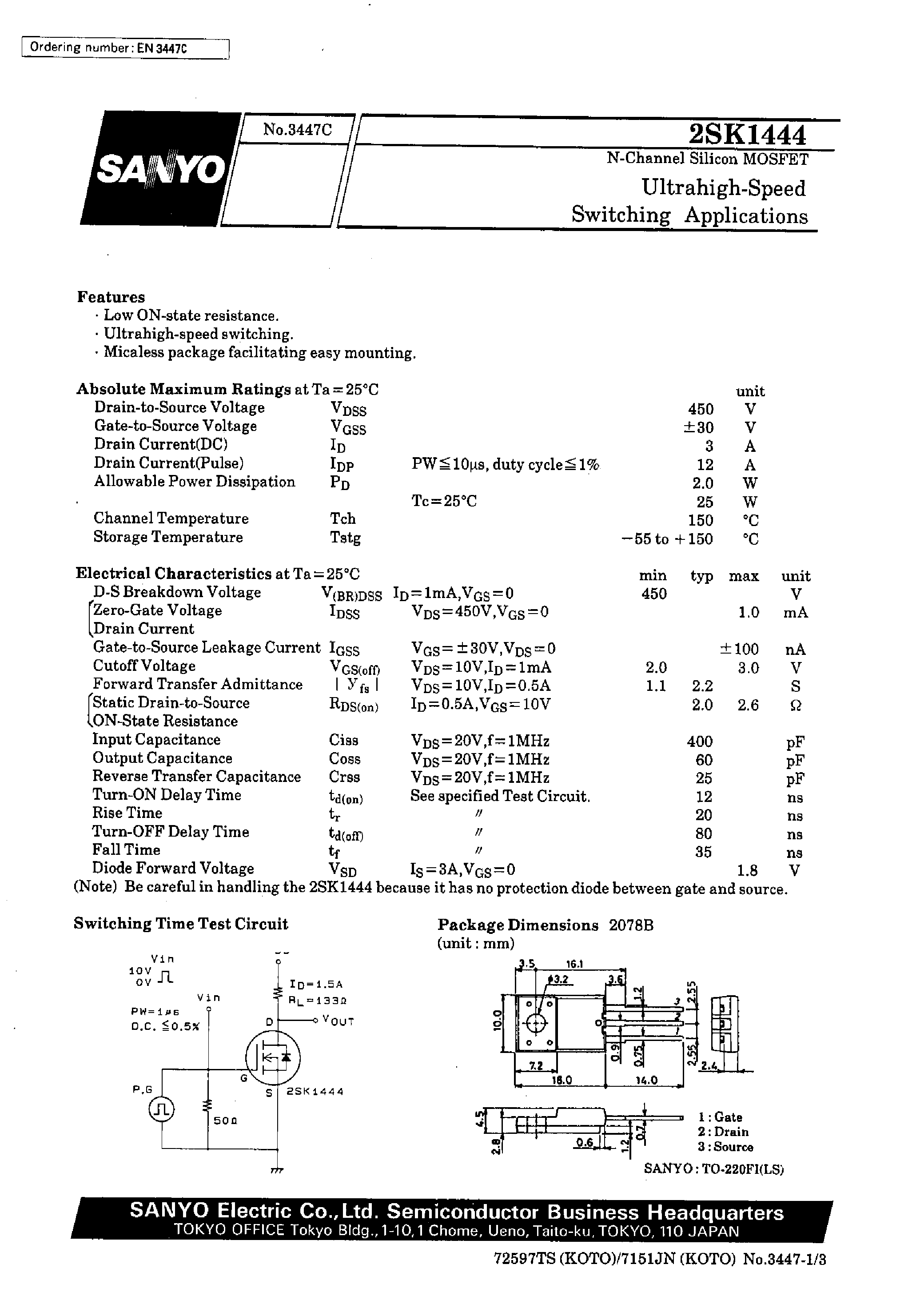 Даташит 2SK1444 - Ultrahigh-Speed Switching Applications страница 1