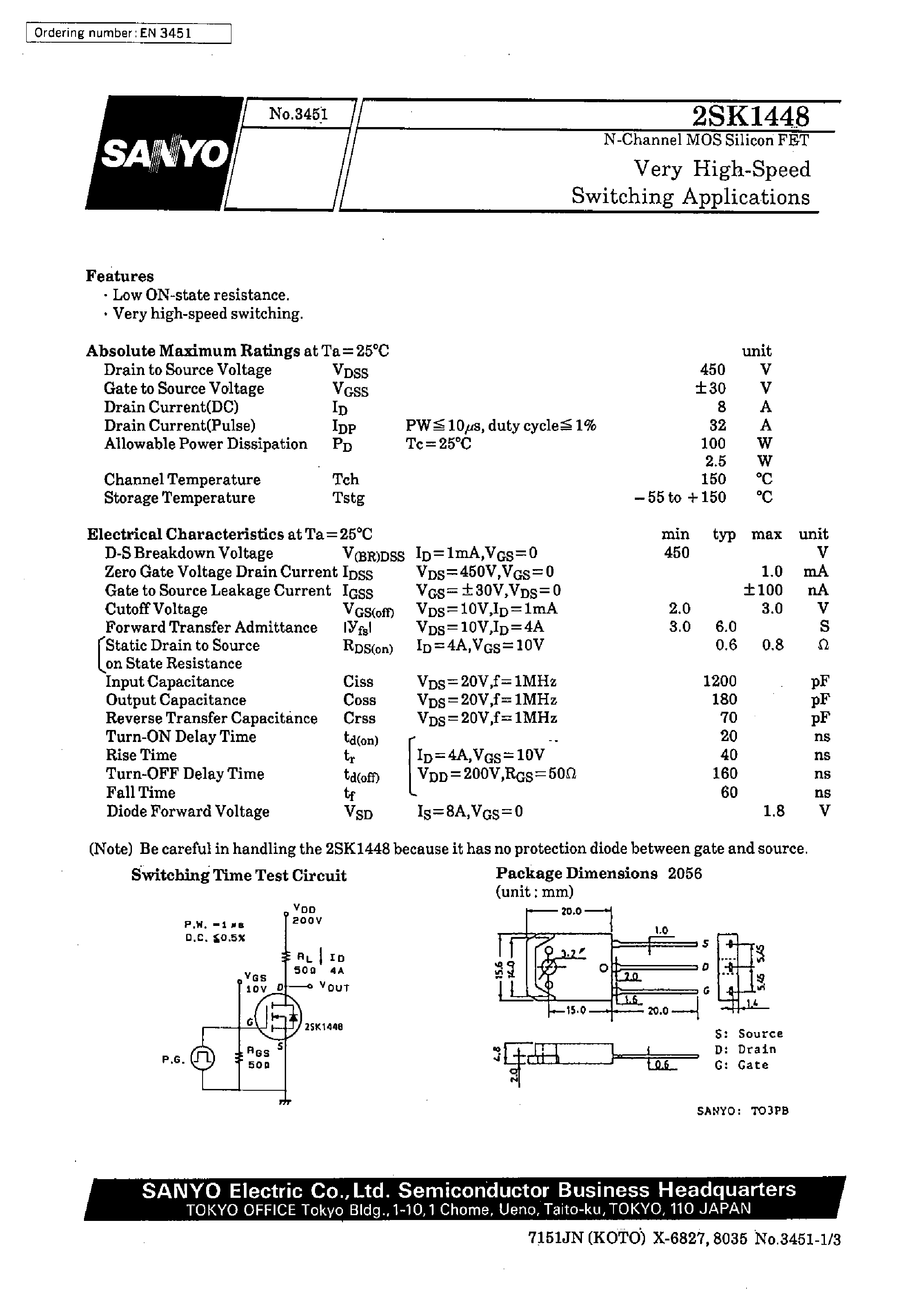 Даташит 2SK1448 - Very High-Speed Switching Applications страница 1