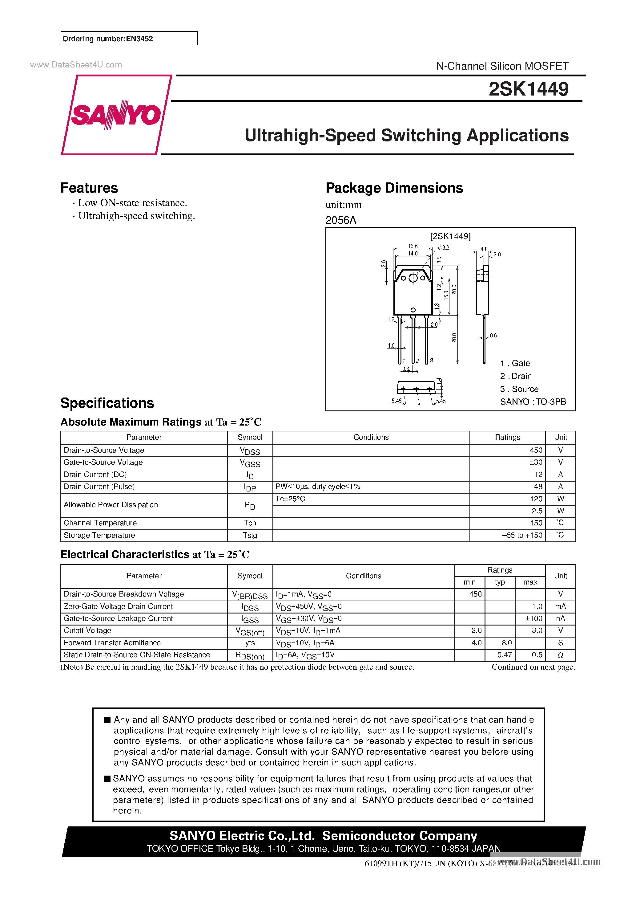 Даташит 2SK1449 - Very High-Speed Switching Applications страница 1